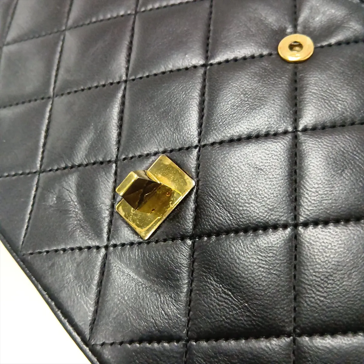 Matelassé Lambskin Double Flap Double Chain Bag, Black with Gold Hardware, No Zipper Pull — view 15