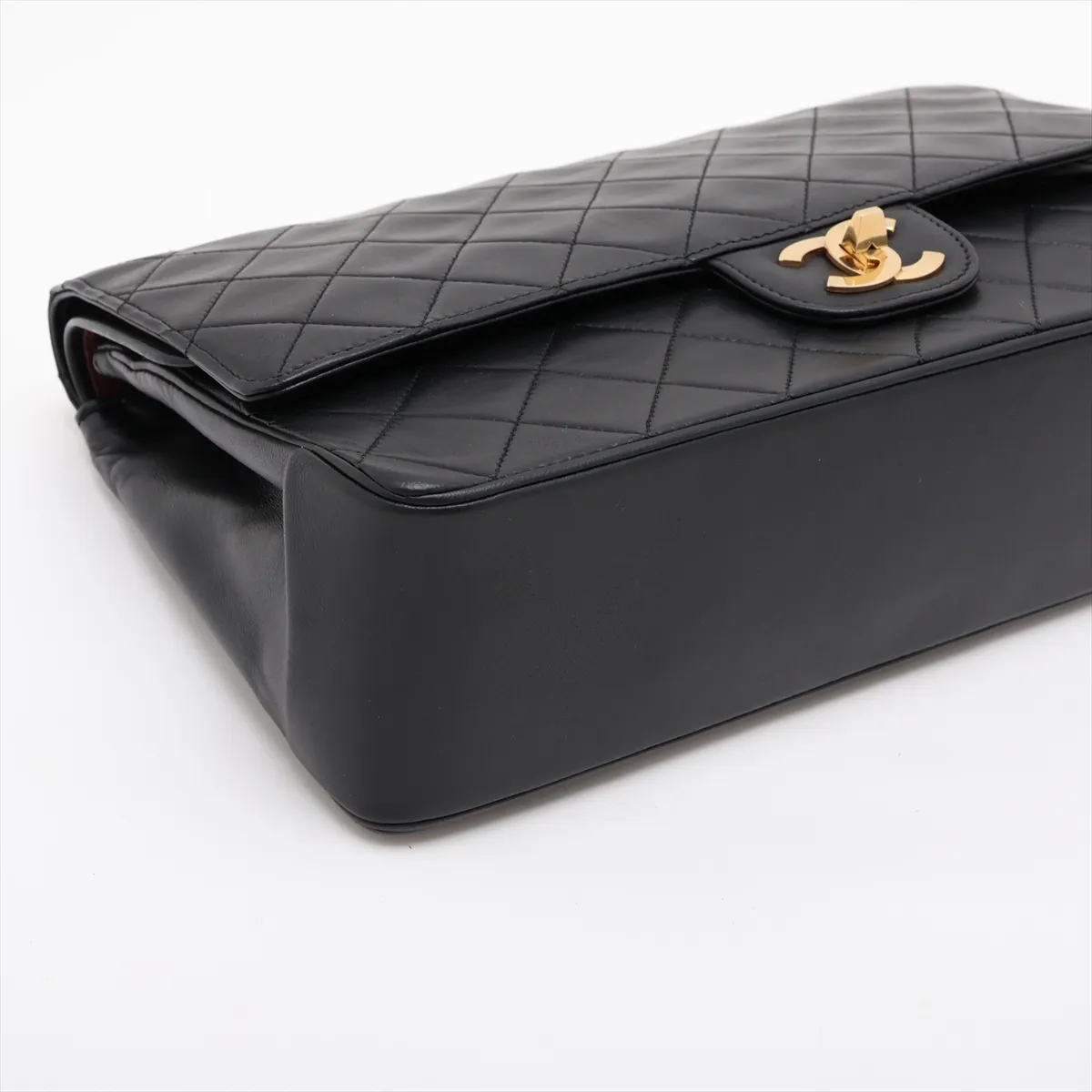 Matelassé Lambskin Double Flap Double Chain Bag, Black with Gold Hardware, No Zipper Pull — view 4