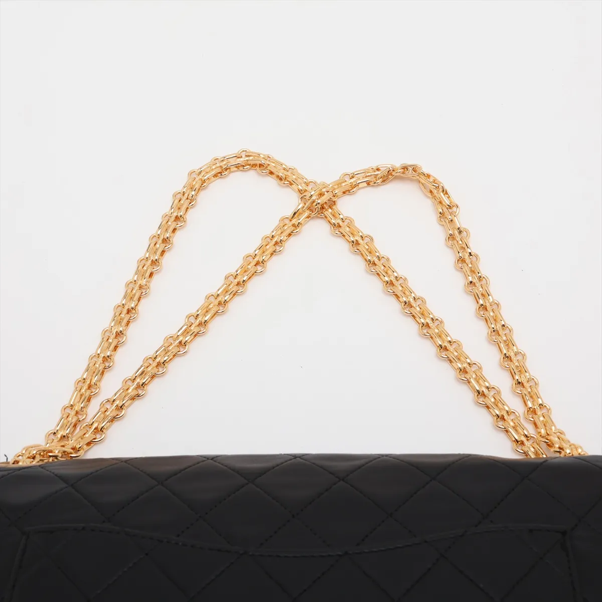 Matelassé Lambskin Double Flap Double Chain Bag, Black with Gold Hardware, No Zipper Pull — view 6