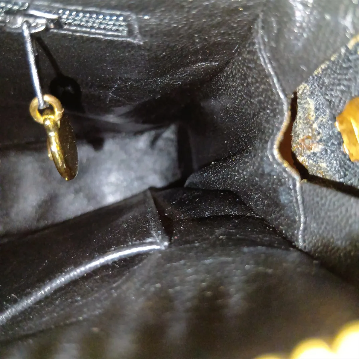 Matelassé Lambskin Shoulder Bag with Fringe, Black with Gold Hardware, 3114159, Series 3 — view 15
