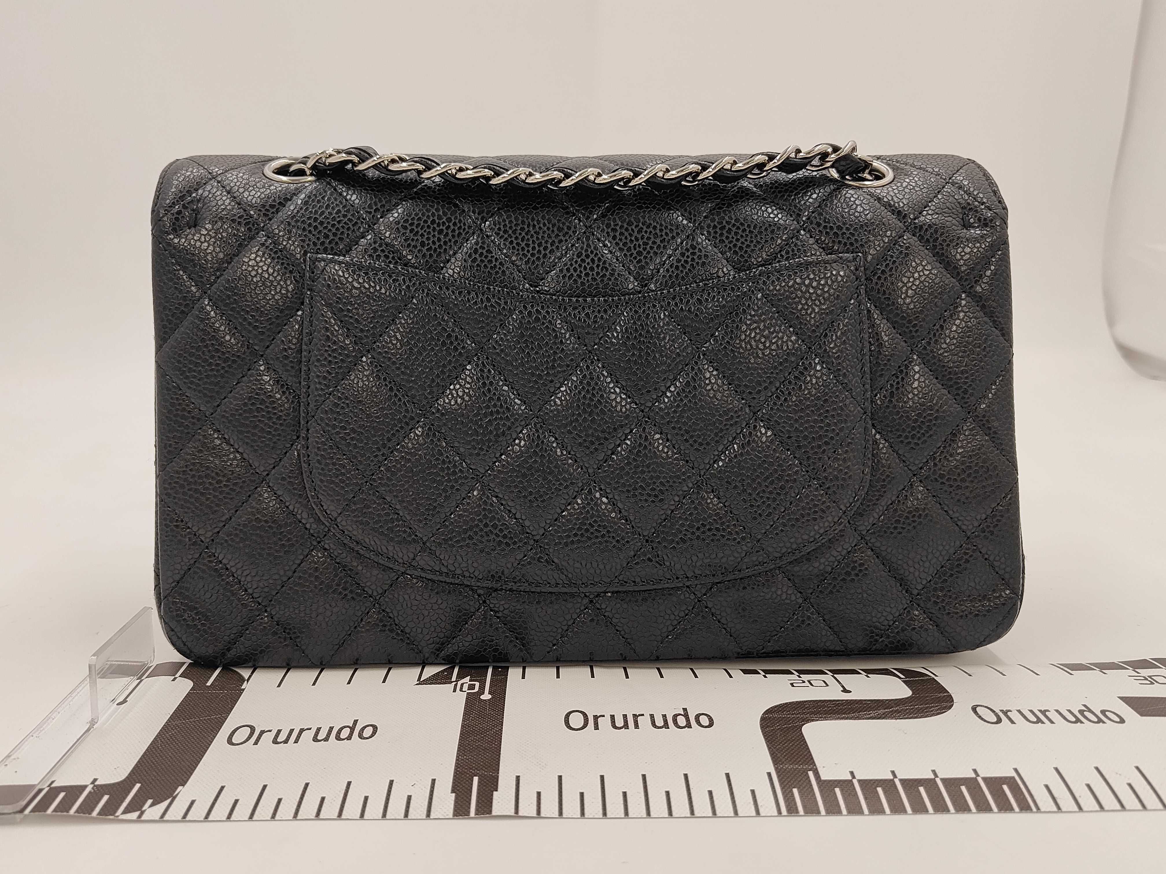 Caviar Skin Black Double Flap Shoulder Bag (Serial Number 25, Series 15) — view 2