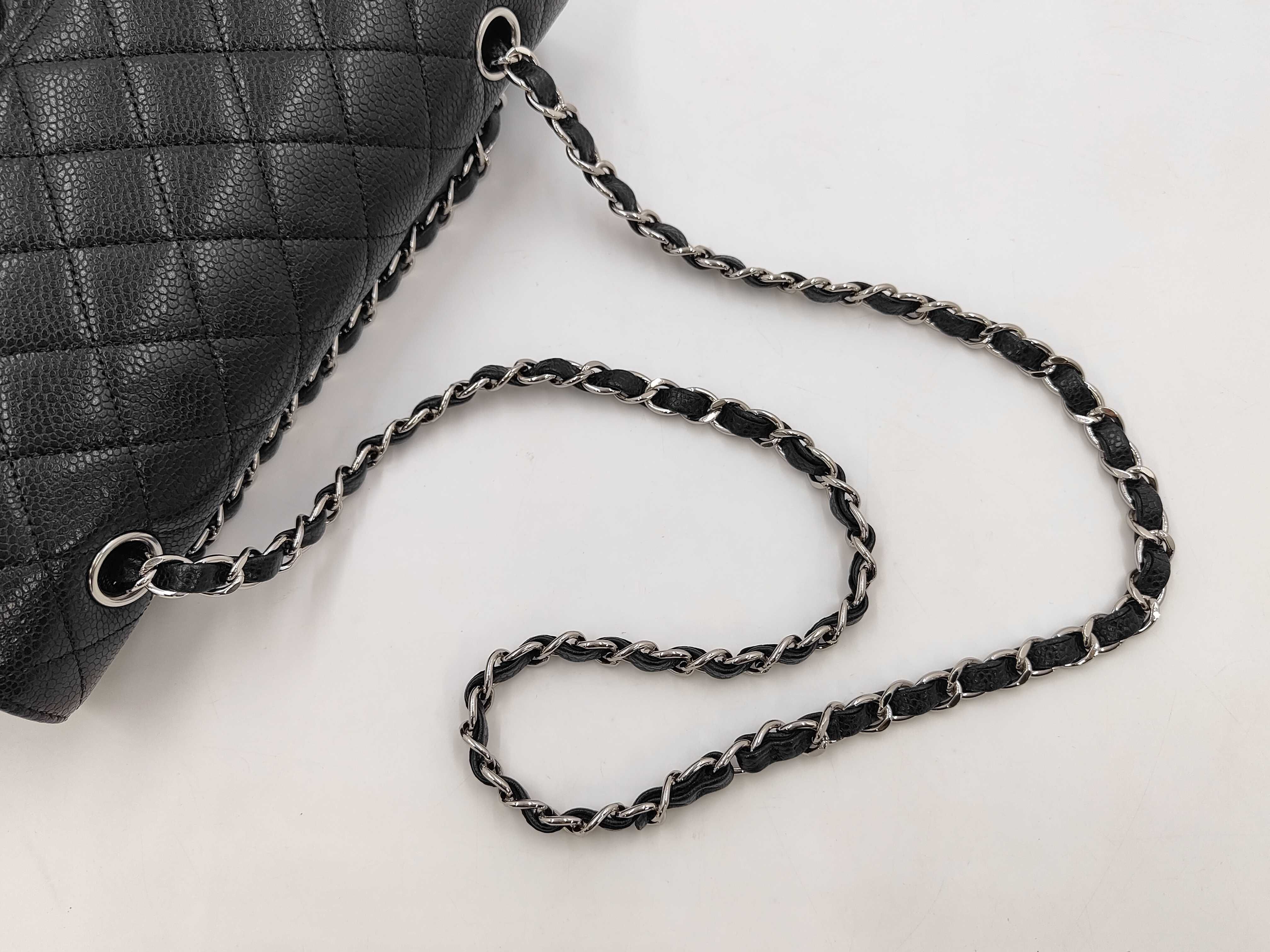 Caviar Skin Black Double Flap Shoulder Bag (Serial Number 25, Series 15) — view 3
