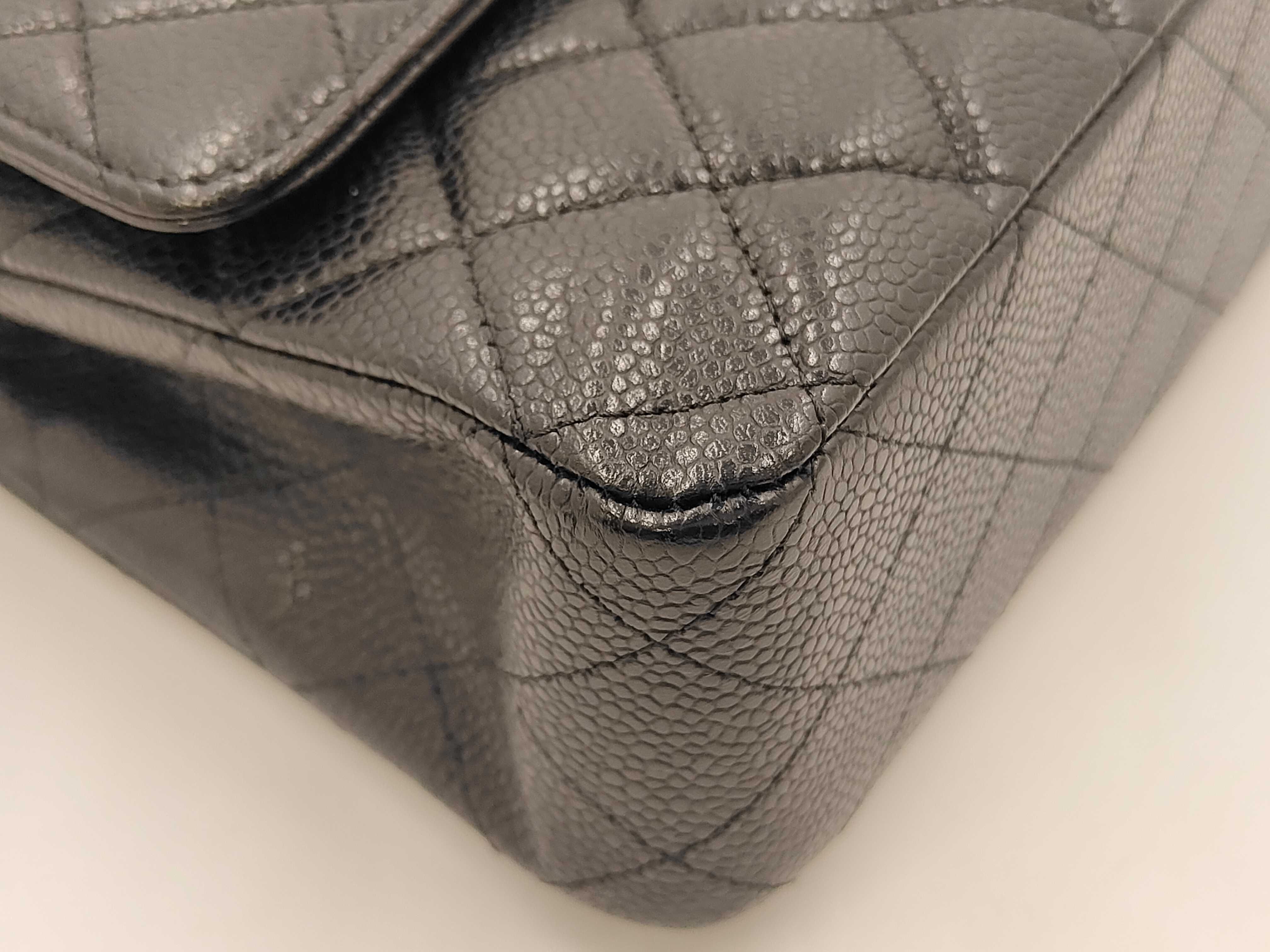 Caviar Skin Black Double Flap Shoulder Bag (Serial Number 25, Series 15) — view 7