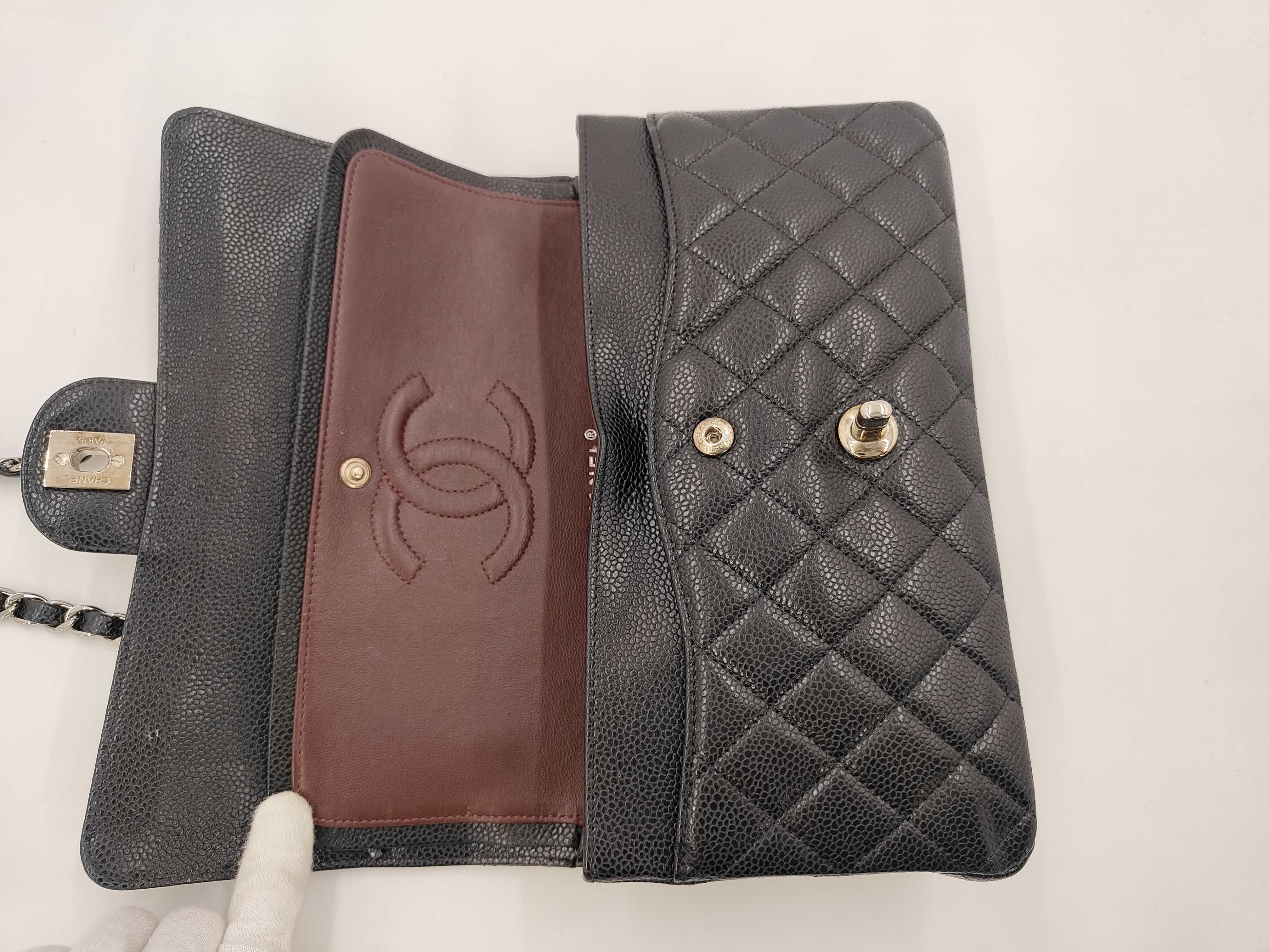 Caviar Skin Black Double Flap Shoulder Bag (Serial Number 25, Series 15) — view 8