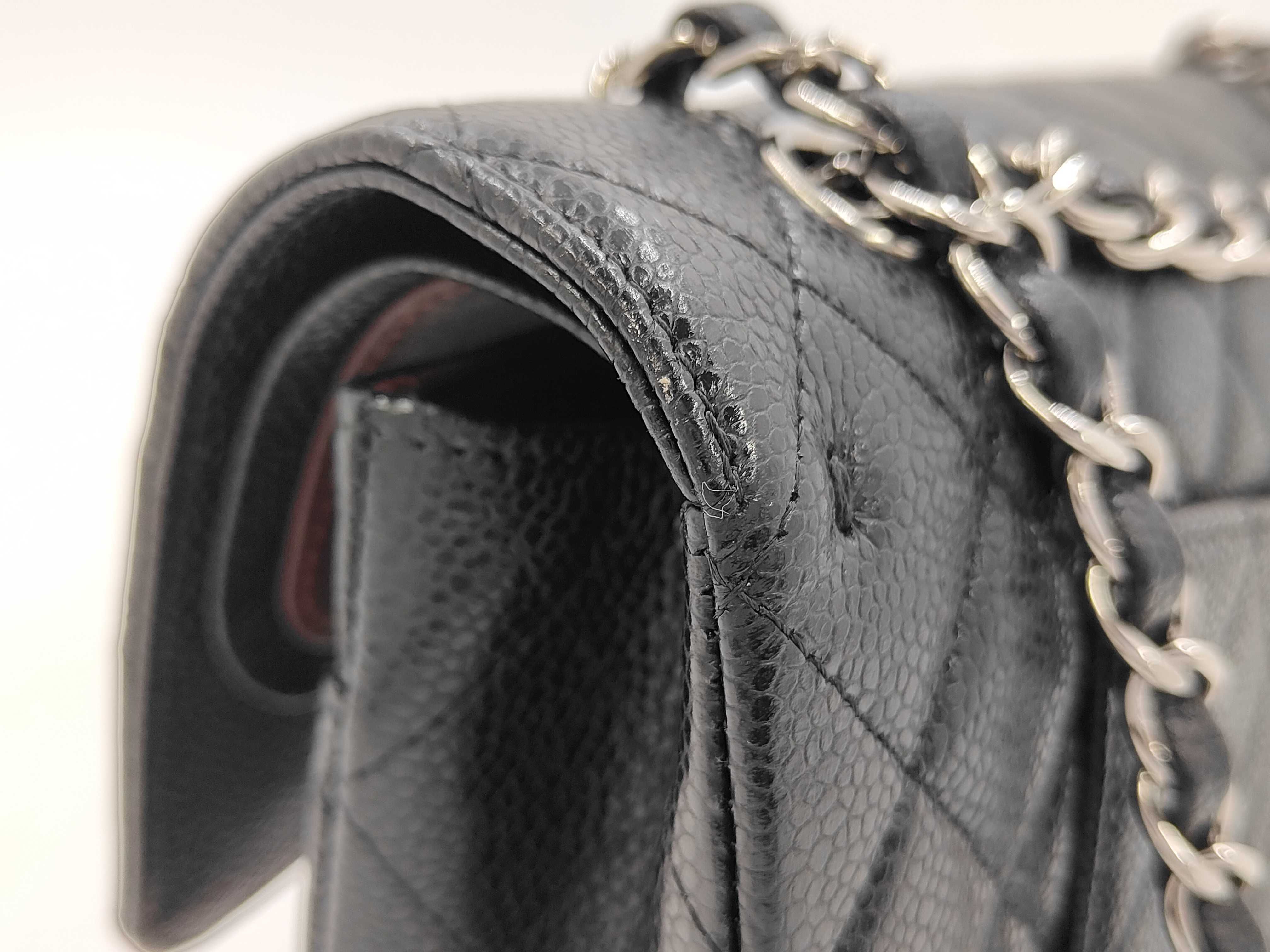 Caviar Skin Black Double Flap Shoulder Bag (Serial Number 25, Series 15) — view 9