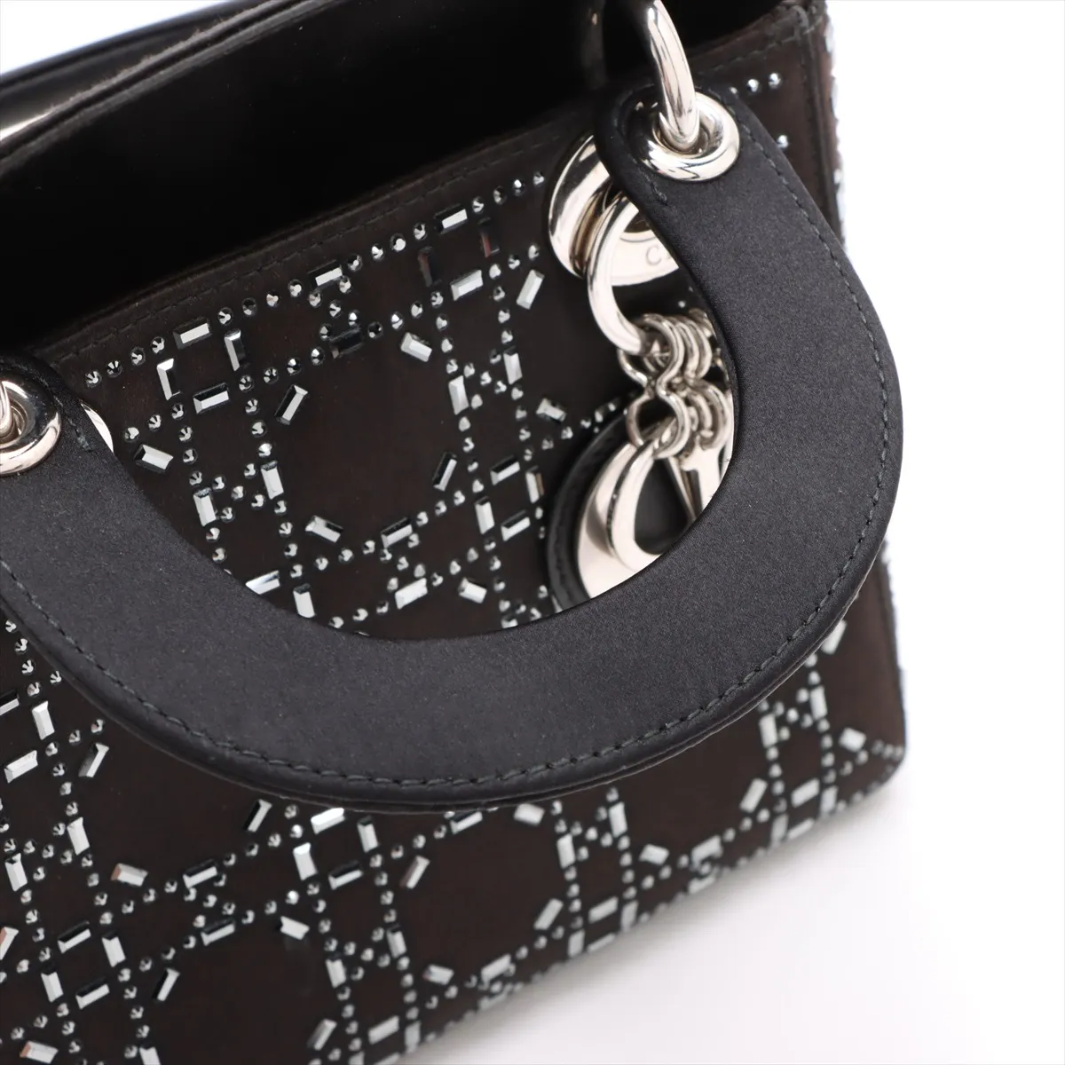 Cannage Lady Dior Mini Satin x Rhinestone 2WAY Handbag Black — view 13
