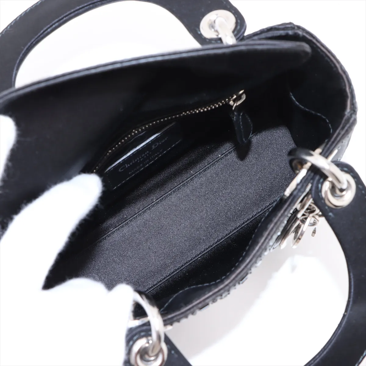 Cannage Lady Dior Mini Satin x Rhinestone 2WAY Handbag Black — view 8