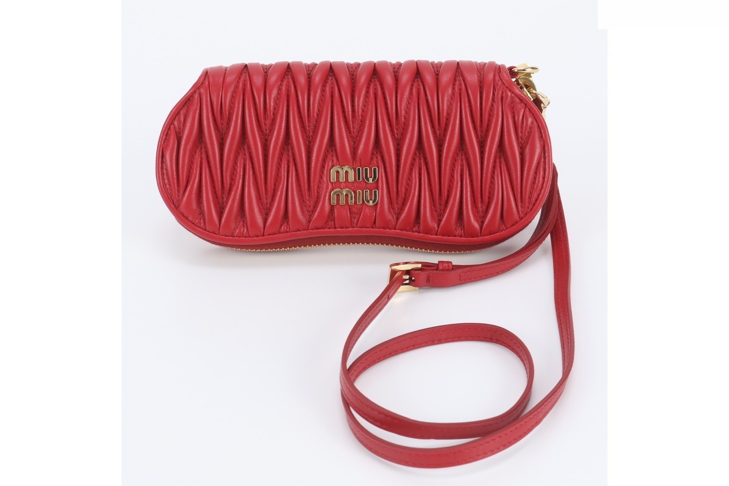 Matelassé leather pouch/clutch with shoulder strap — view 2