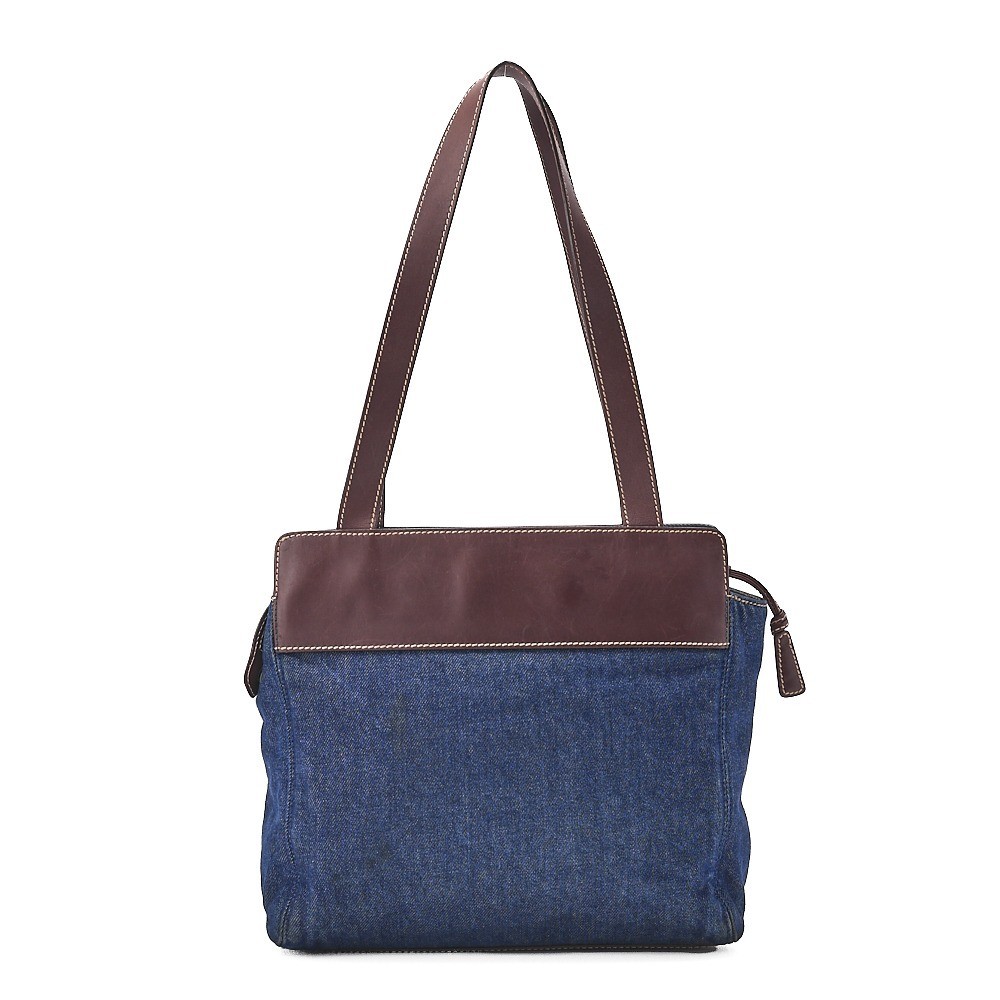 Denim tote bag with Coco Mark logo, blue x brown, gold hardware. — view 2