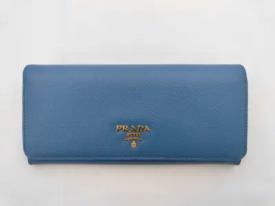 Blue Saffiano Leather Long Wallet 1M1132
