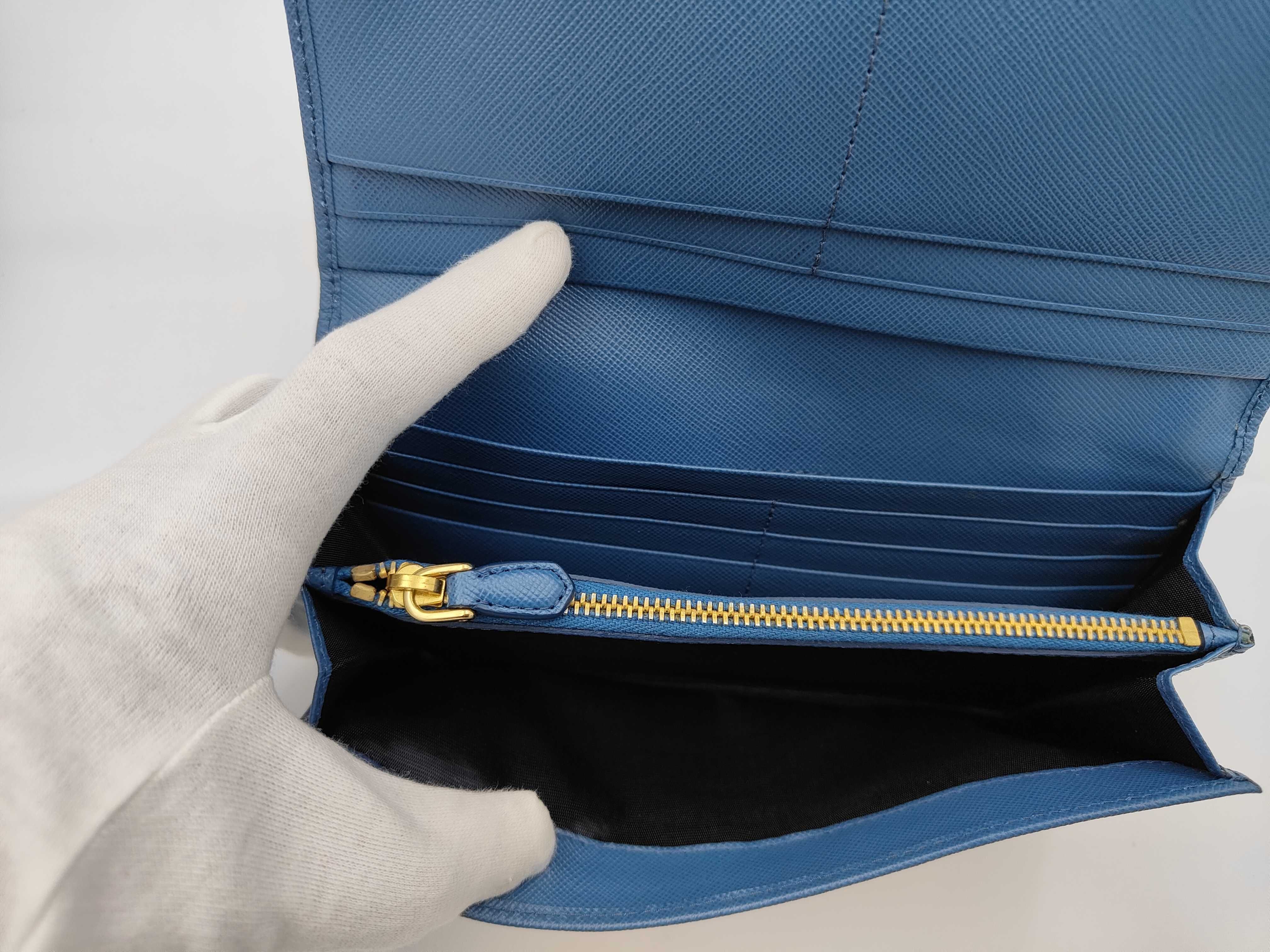 Blue Saffiano Leather Long Wallet 1M1132 — view 4