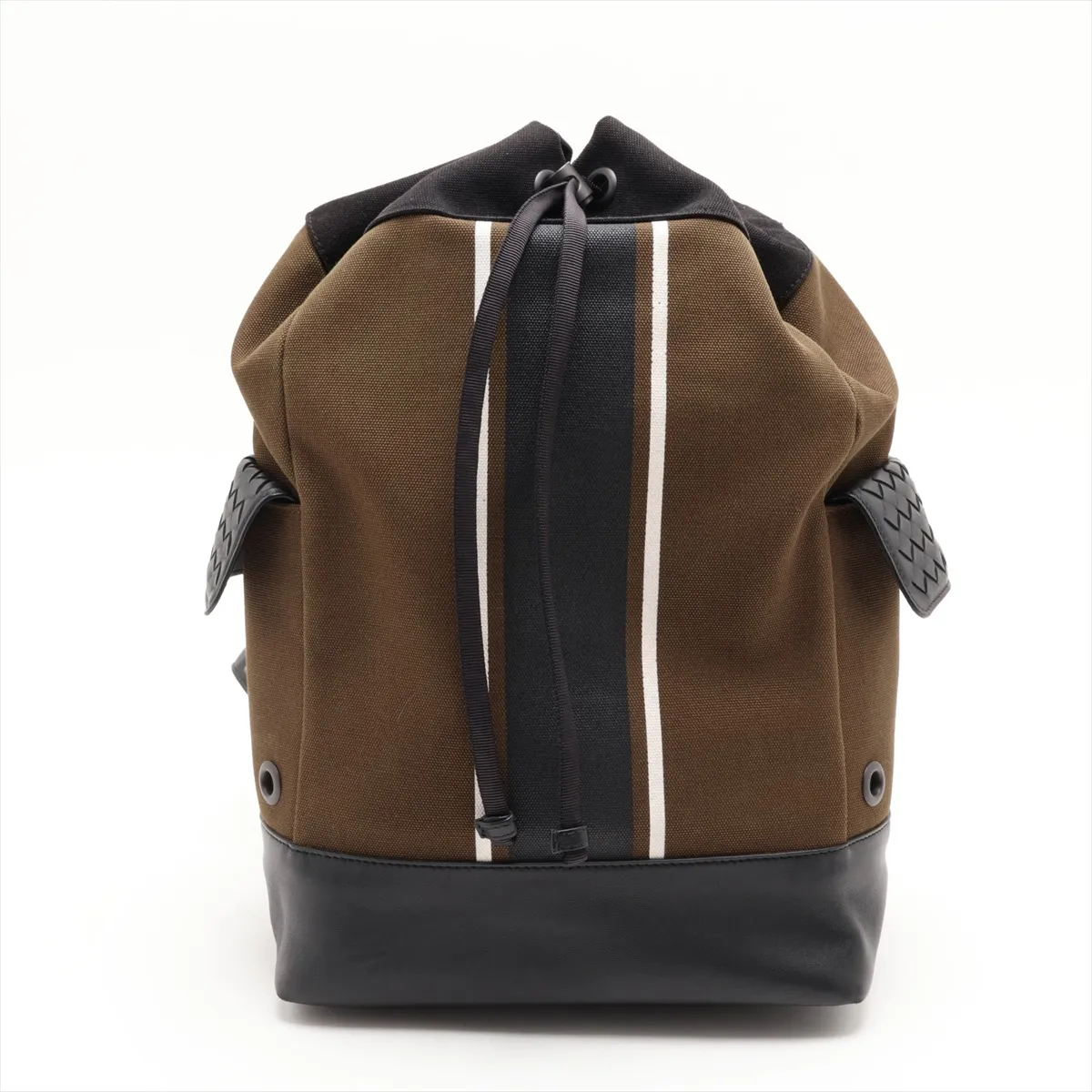 Intrecciato Canvas x Leather Backpack/Rucksack, Khaki x Black