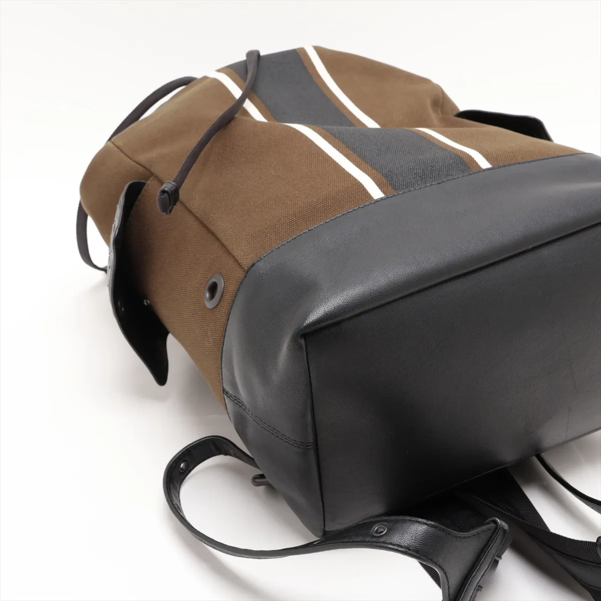 Intrecciato Canvas x Leather Backpack/Rucksack, Khaki x Black — view 4