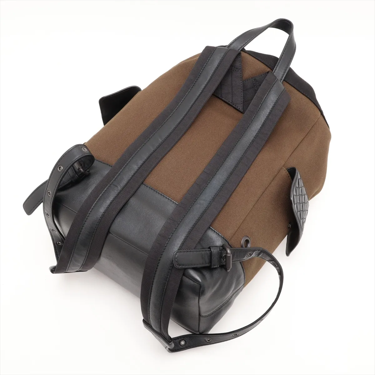 Intrecciato Canvas x Leather Backpack/Rucksack, Khaki x Black — view 5