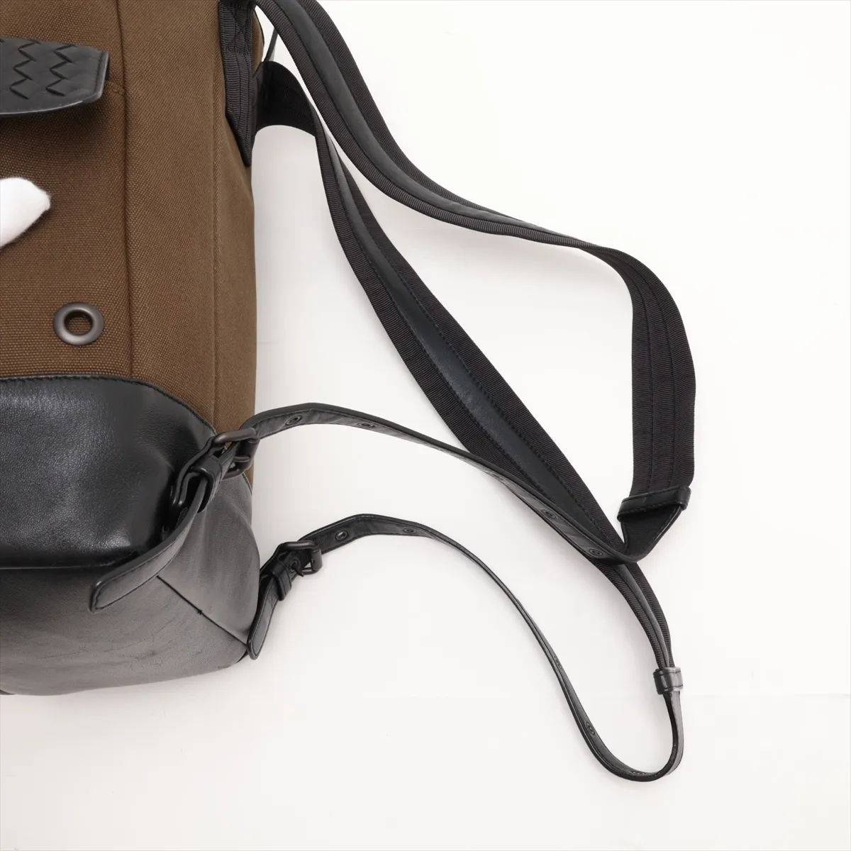 Intrecciato Canvas x Leather Backpack/Rucksack, Khaki x Black — view 6