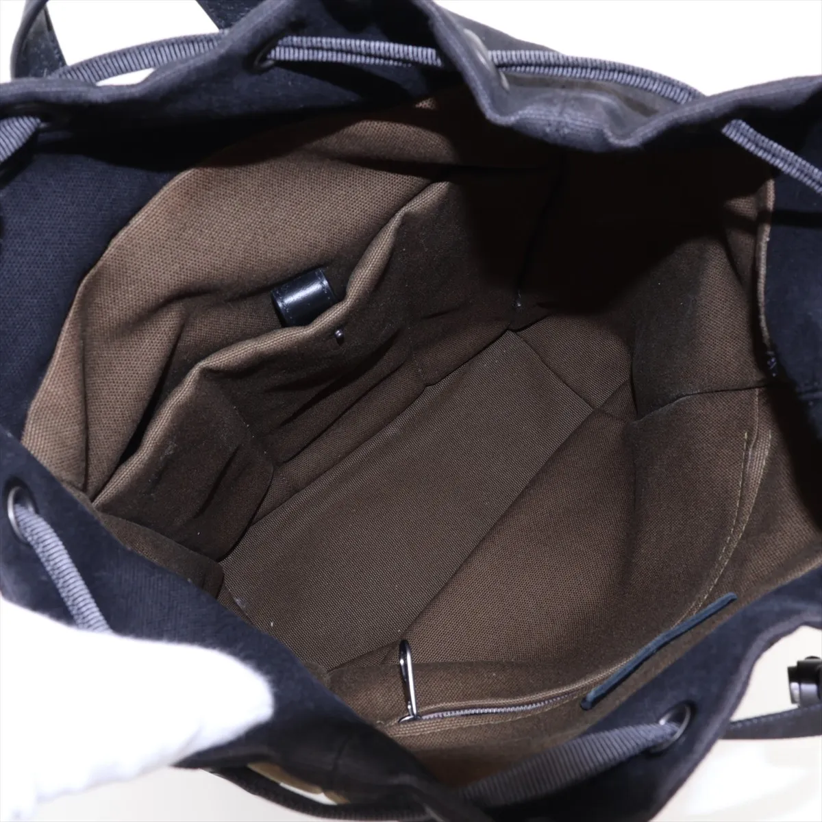 Intrecciato Canvas x Leather Backpack/Rucksack, Khaki x Black — view 7