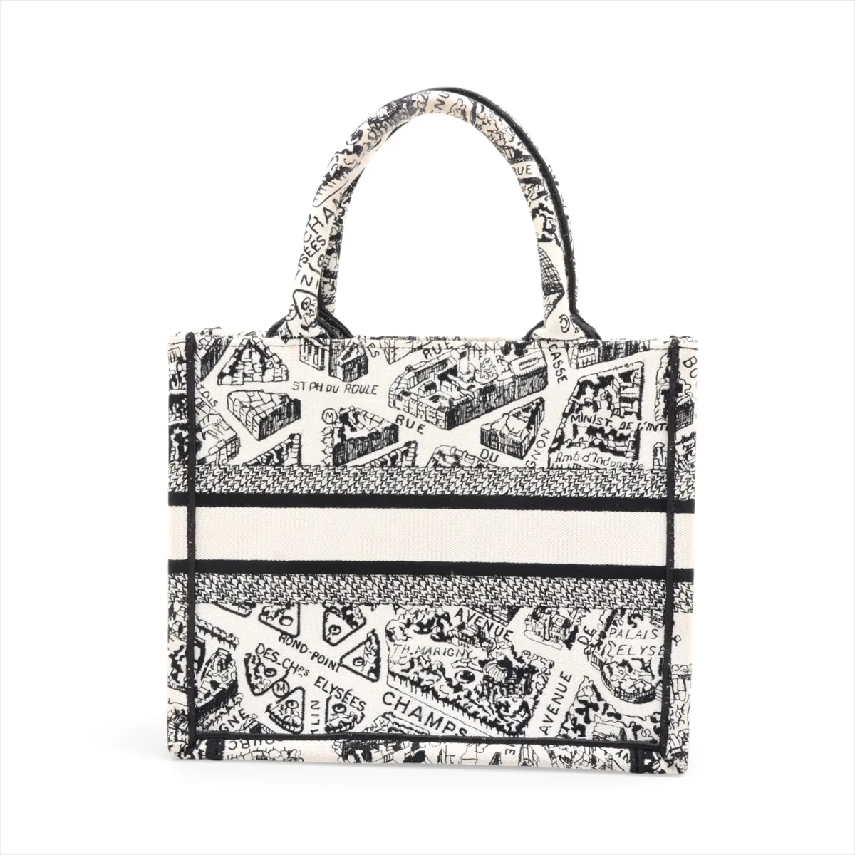 Plan de Paris Book Tote Small Canvas Tote Bag White x Black — view 2