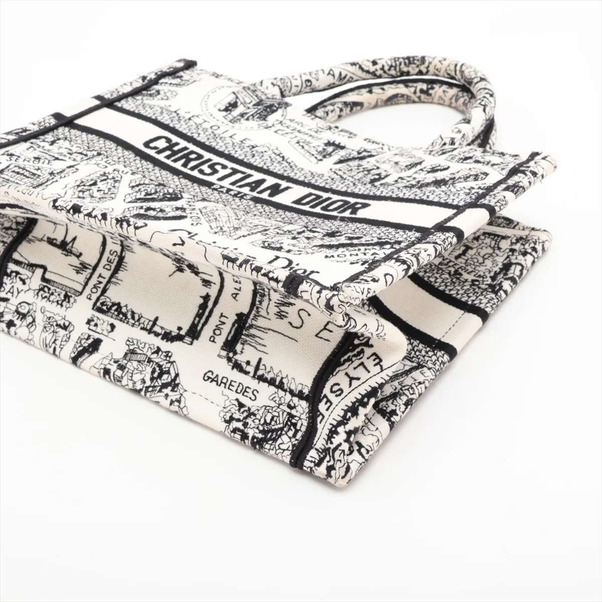 Plan de Paris Book Tote Small Canvas Tote Bag White x Black — view 3