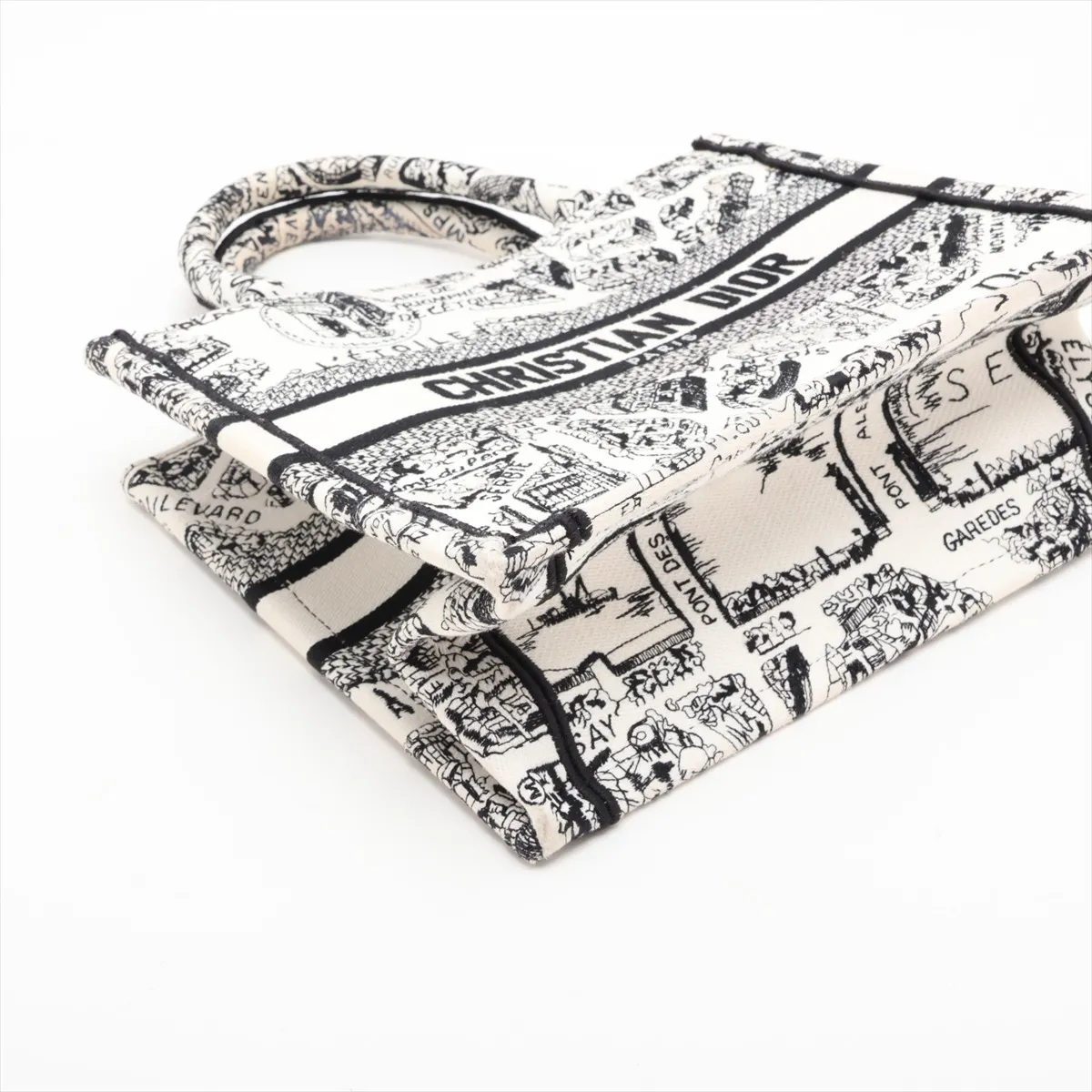 Plan de Paris Book Tote Small Canvas Tote Bag White x Black — view 4