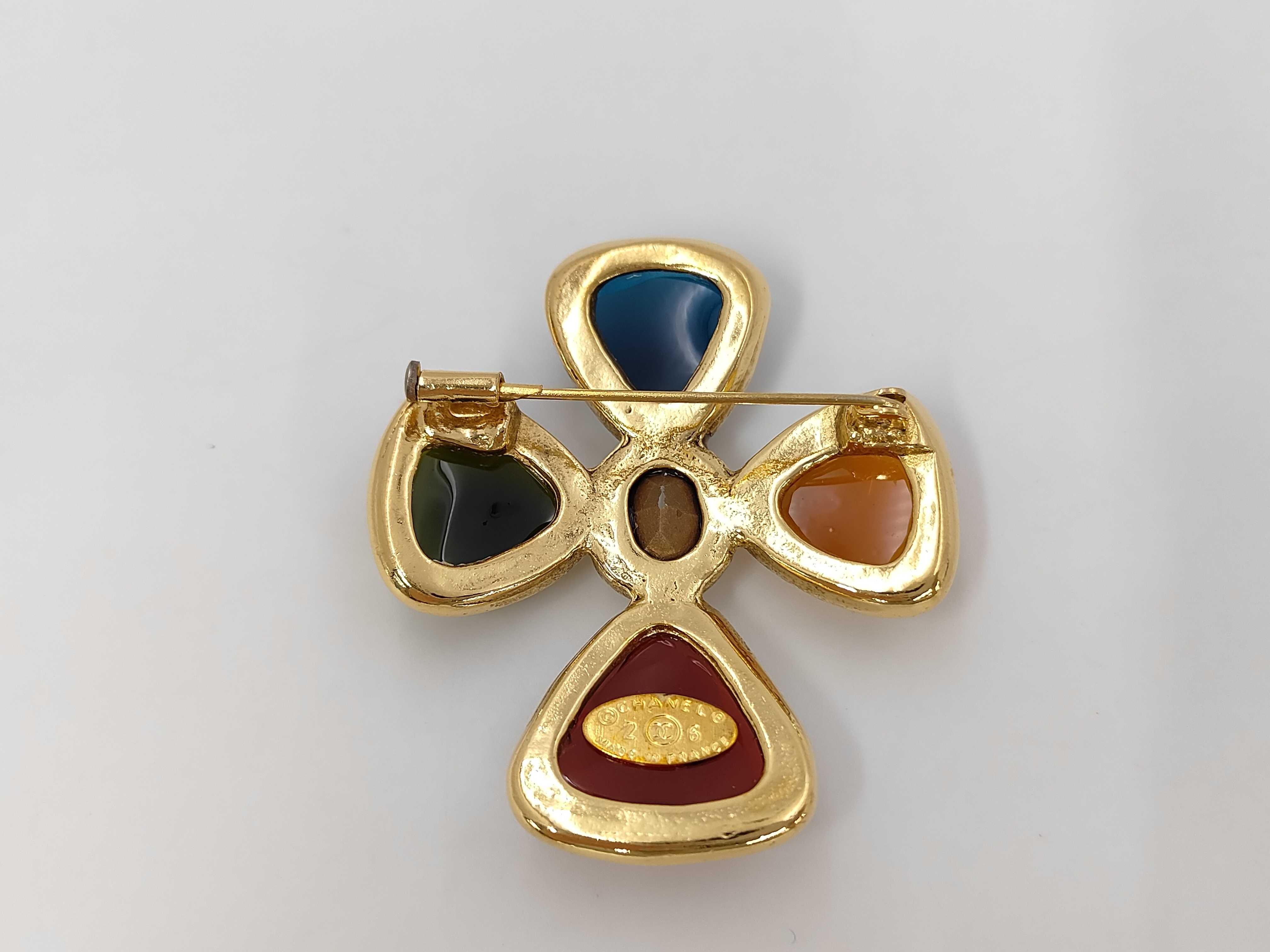 Brooch, Gripoix, Multicolored Stone, 2/6 Stamped Brooch — view 2