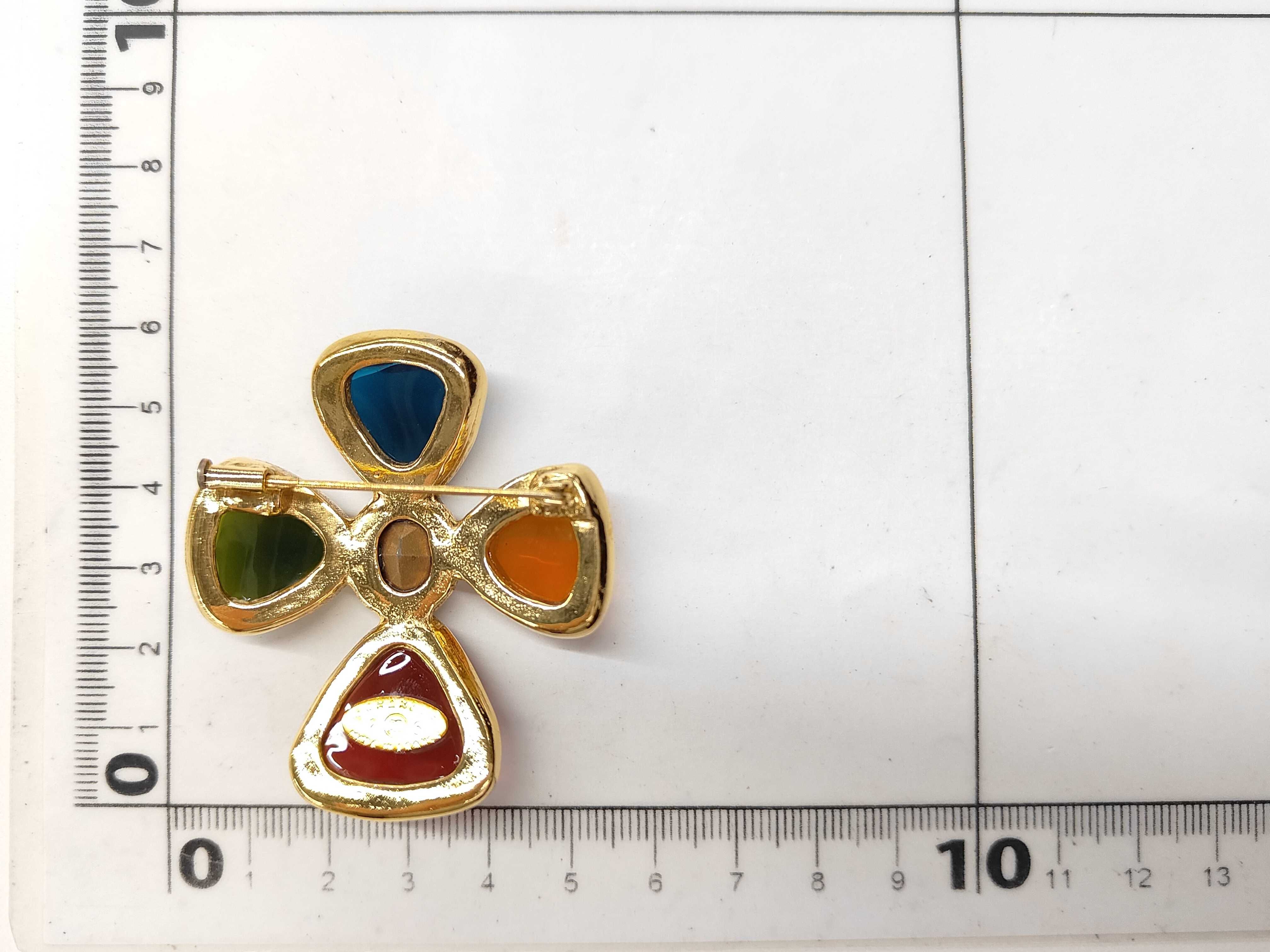Brooch, Gripoix, Multicolored Stone, 2/6 Stamped Brooch — view 6