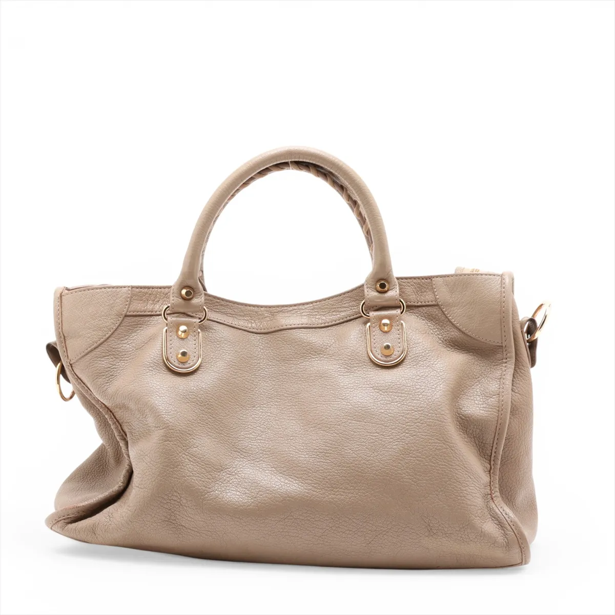 Metallic Edge City Leather 2-Way Handbag, Beige, 390154, with Mirror — view 2