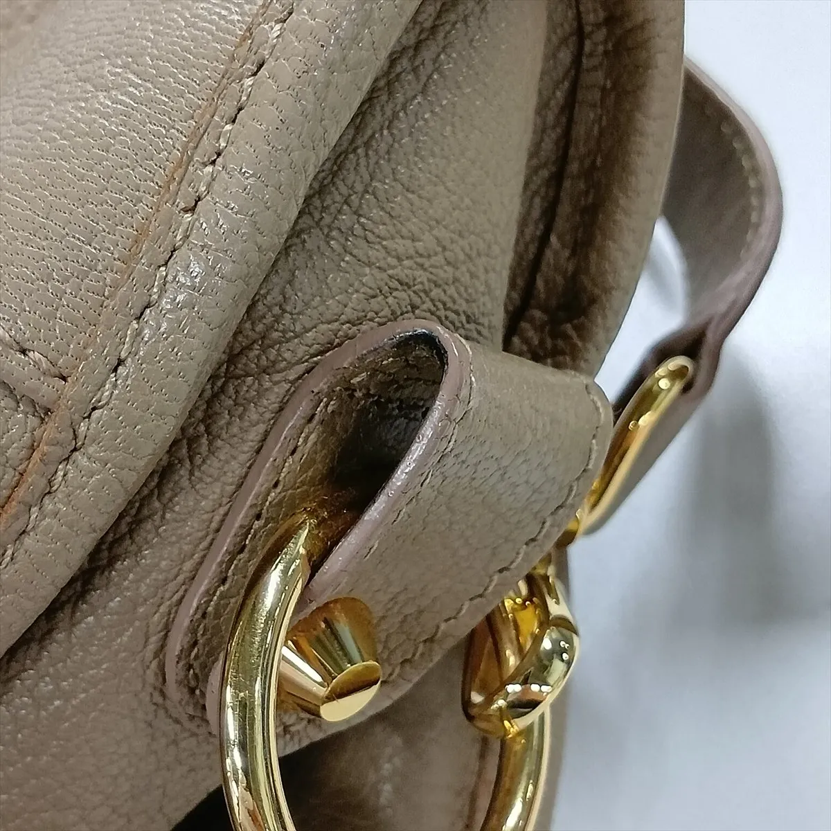 Metallic Edge City Leather 2-Way Handbag, Beige, 390154, with Mirror — view 13