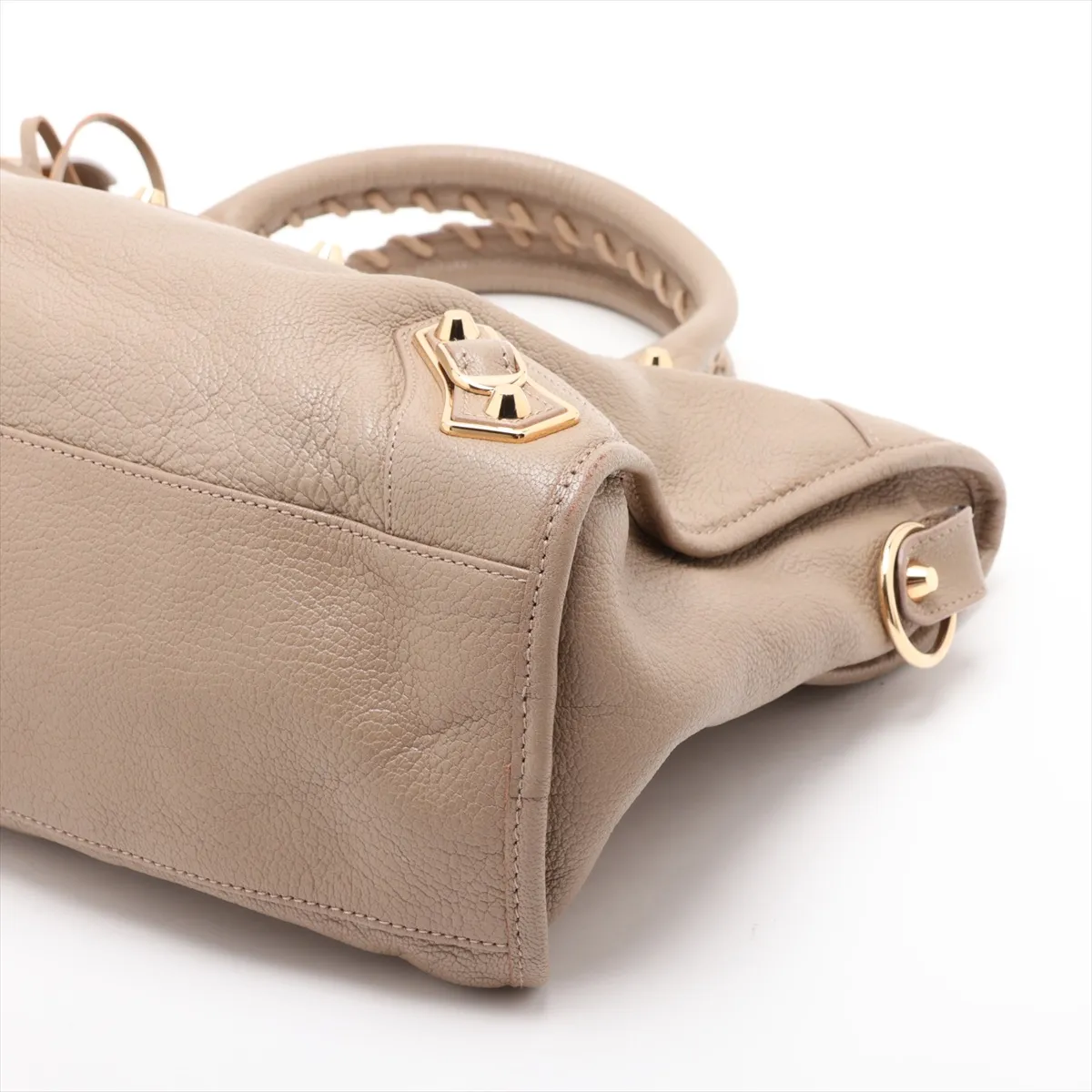 Metallic Edge City Leather 2-Way Handbag, Beige, 390154, with Mirror — view 3