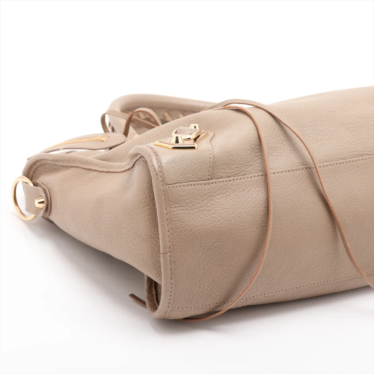 Metallic Edge City Leather 2-Way Handbag, Beige, 390154, with Mirror — view 4