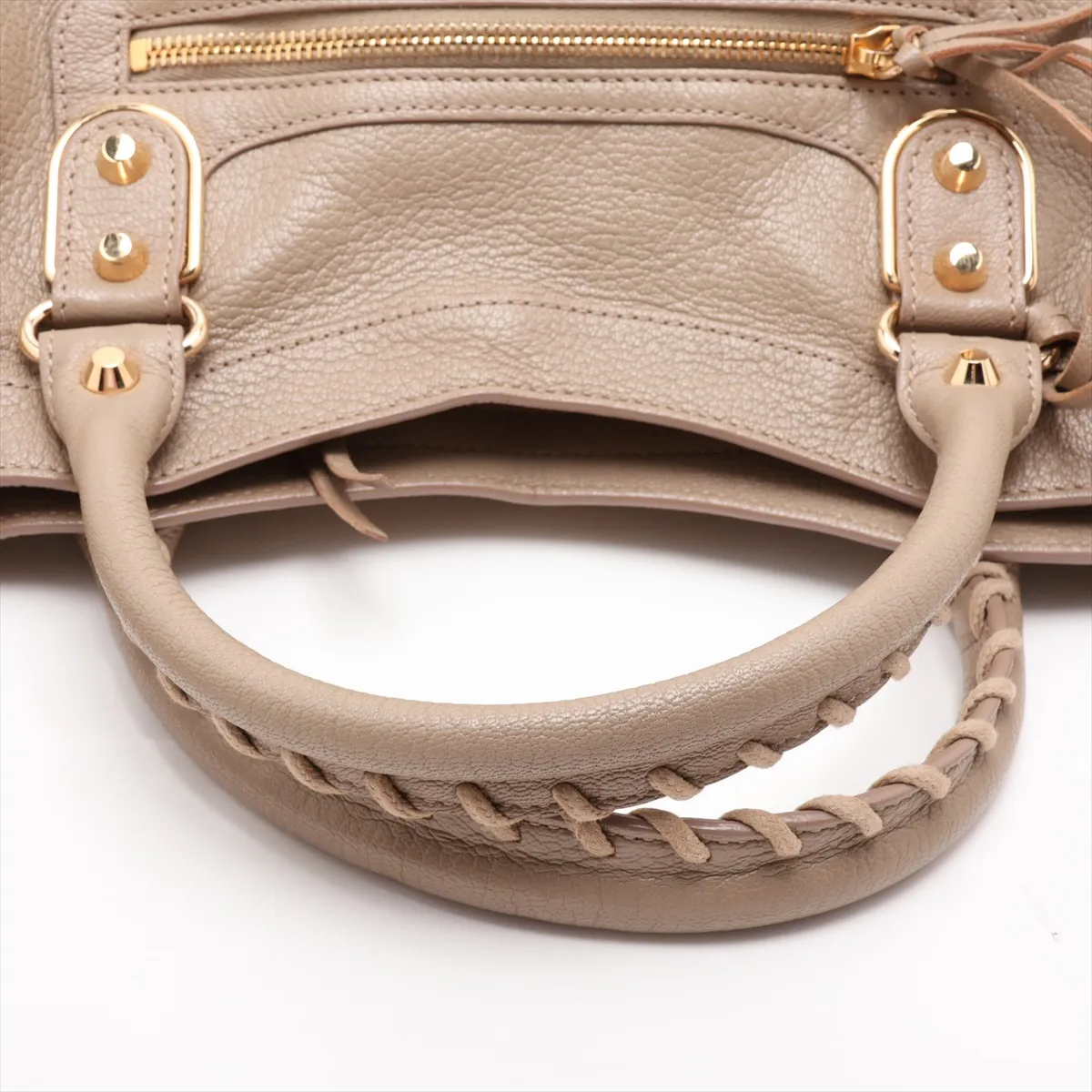 Metallic Edge City Leather 2-Way Handbag, Beige, 390154, with Mirror — view 5
