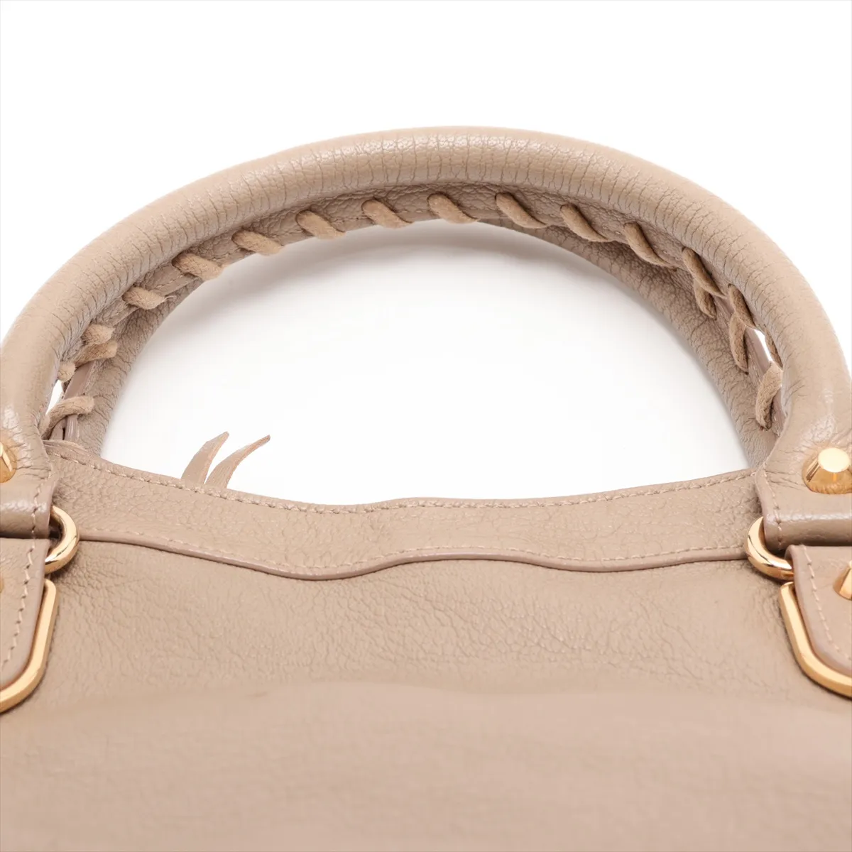 Metallic Edge City Leather 2-Way Handbag, Beige, 390154, with Mirror — view 6