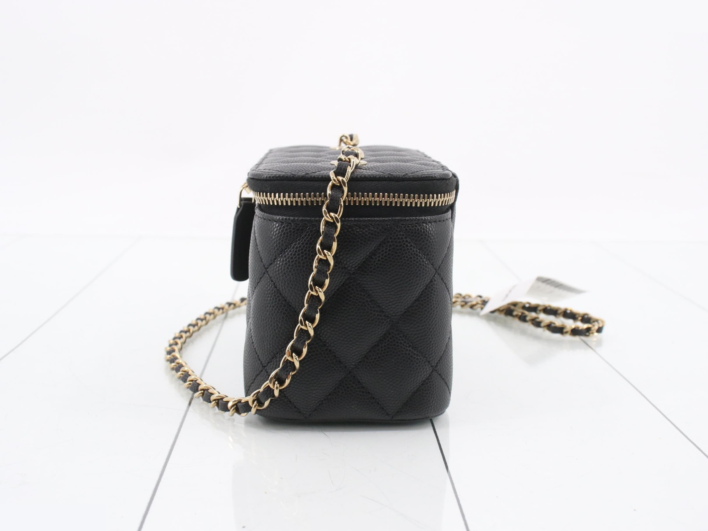 AP1341 Black Caviar Leather Vanity Case with Gold Hardware — view 3