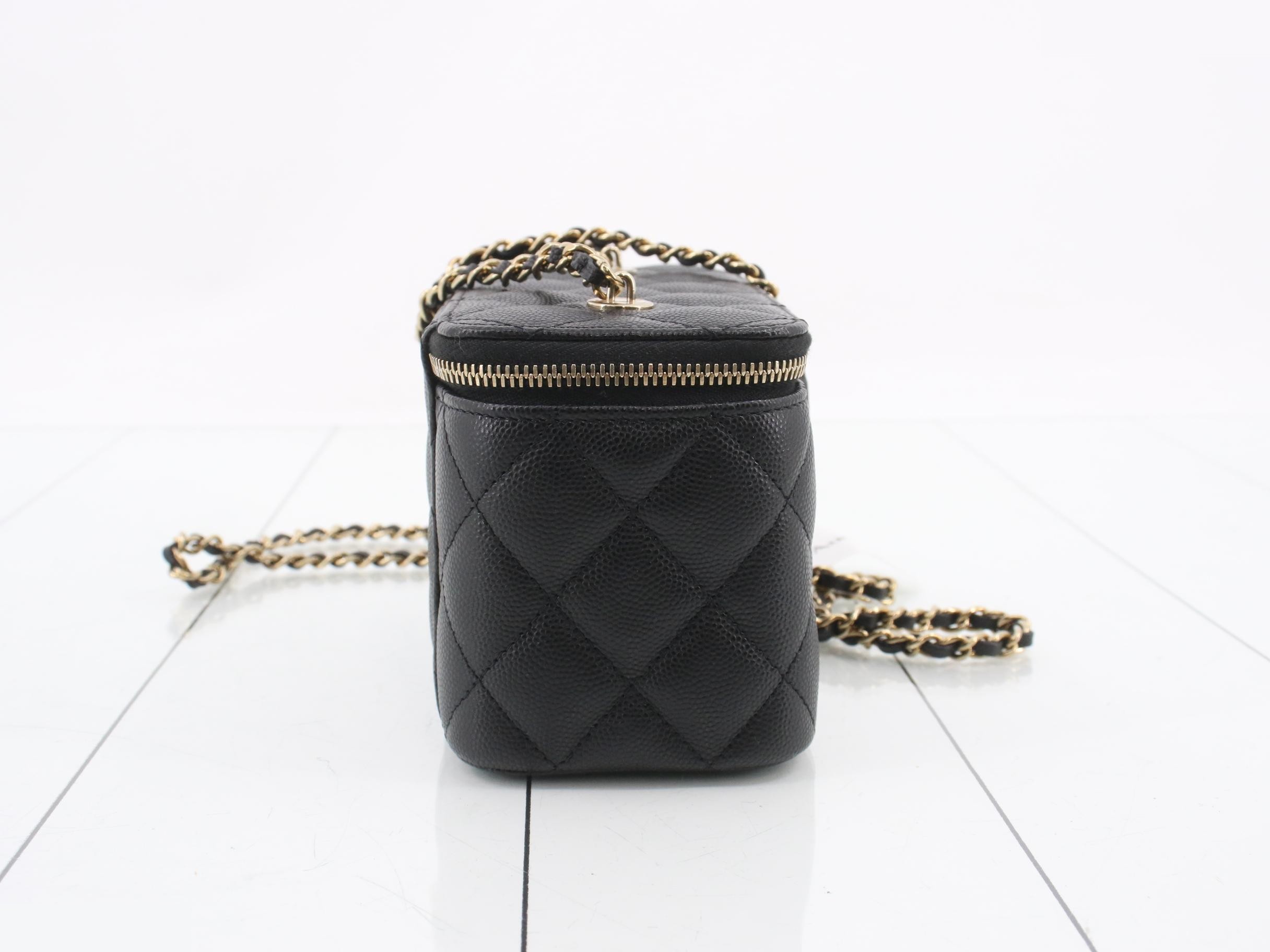AP1341 Black Caviar Leather Vanity Case with Gold Hardware — view 4