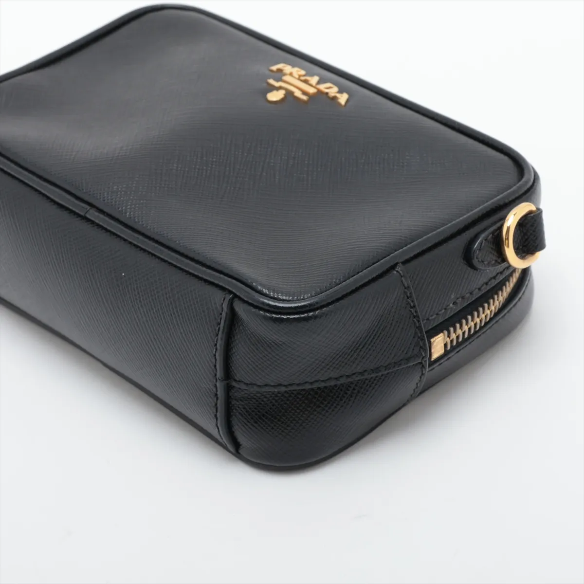 Saffiano Leather Shoulder Bag, Black — view 3