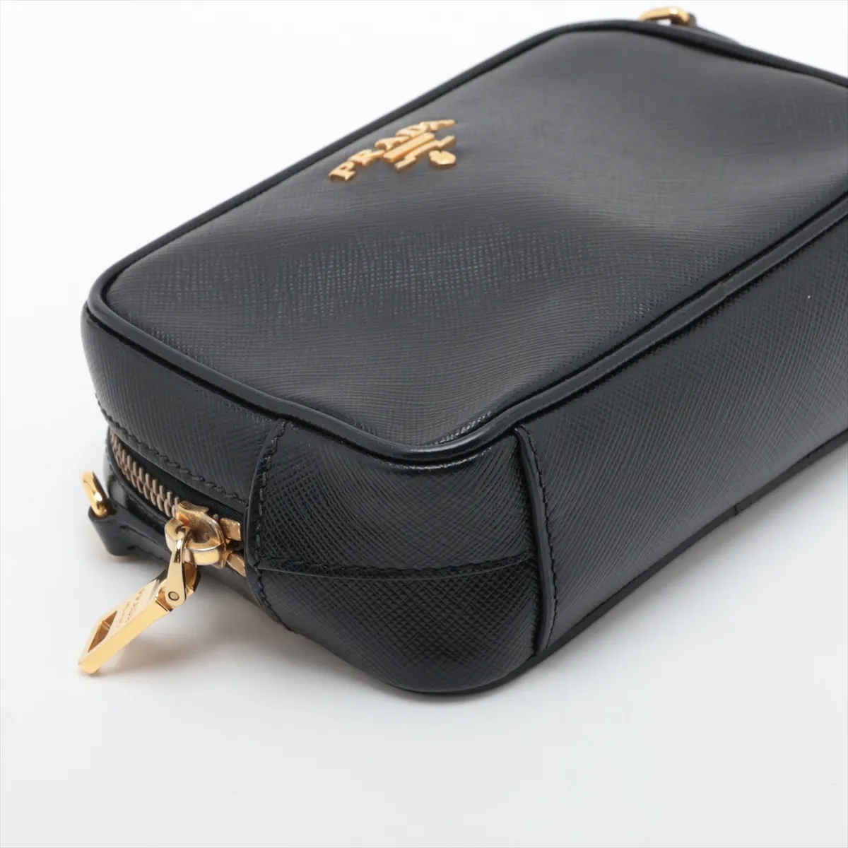 Saffiano Leather Shoulder Bag, Black — view 4