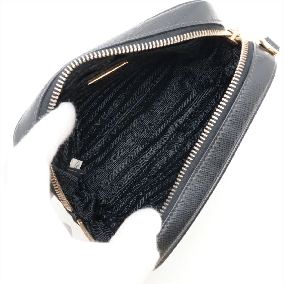 Saffiano Leather Shoulder Bag, Black — view 6