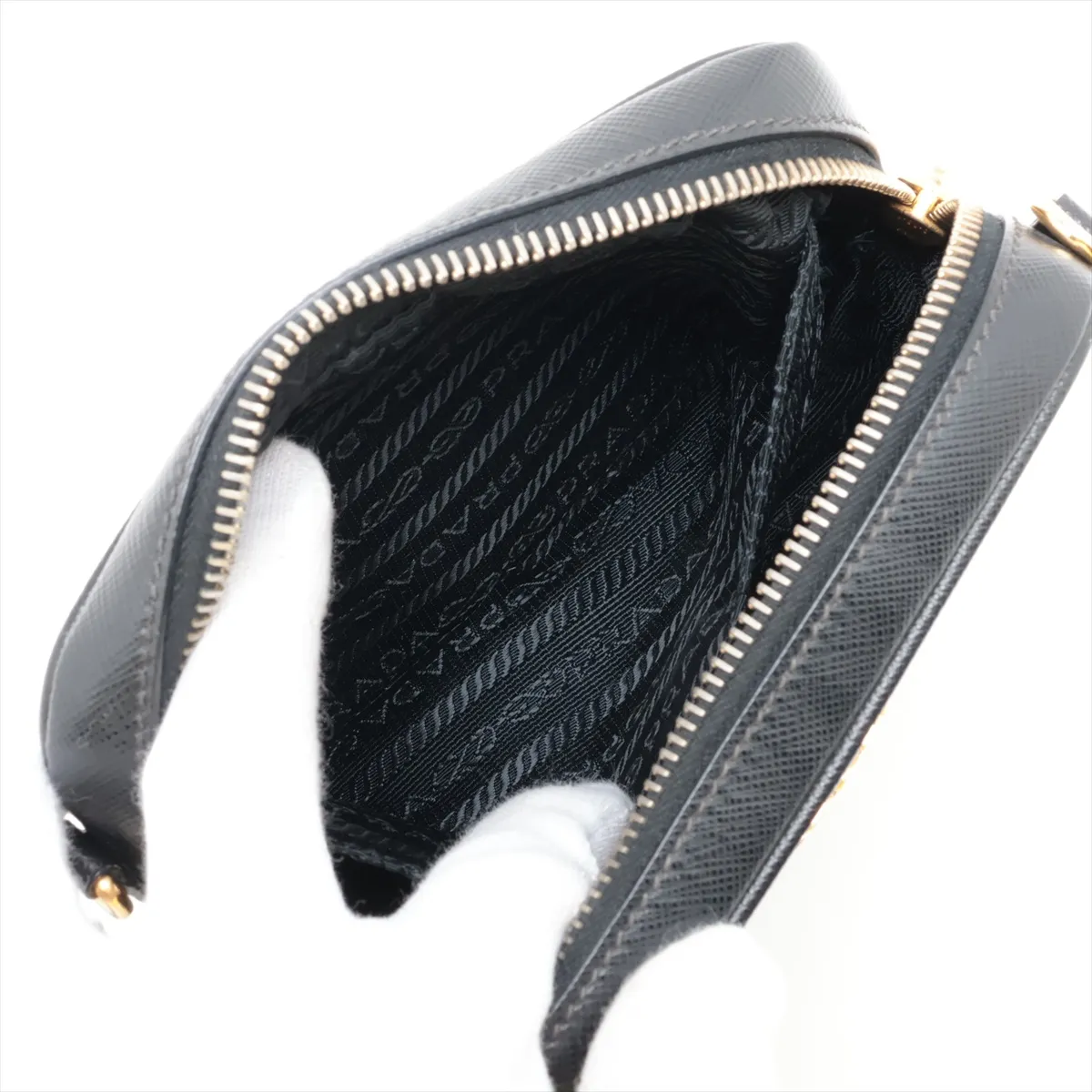 Saffiano Leather Shoulder Bag, Black — view 7
