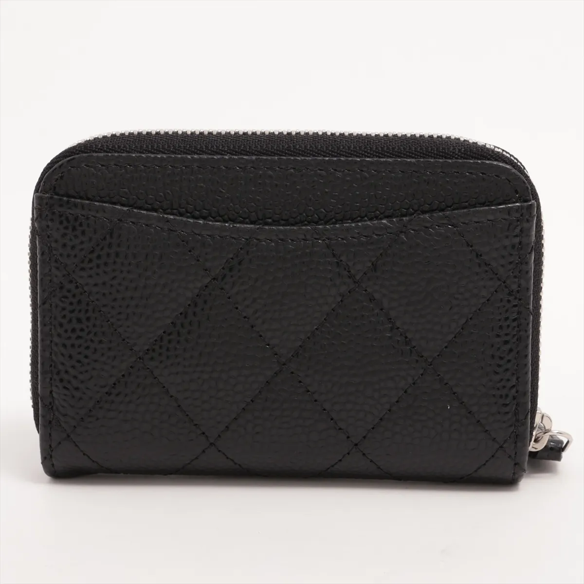 Matelassé Caviar Skin Coin Case, Black with Silver Hardware, XEOP3383 — view 2