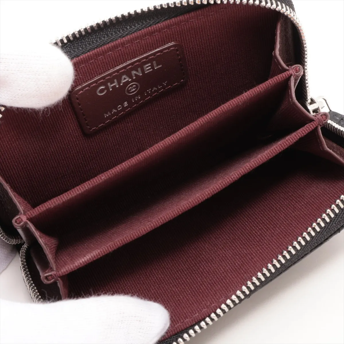 Matelassé Caviar Skin Coin Case, Black with Silver Hardware, XEOP3383 — view 3