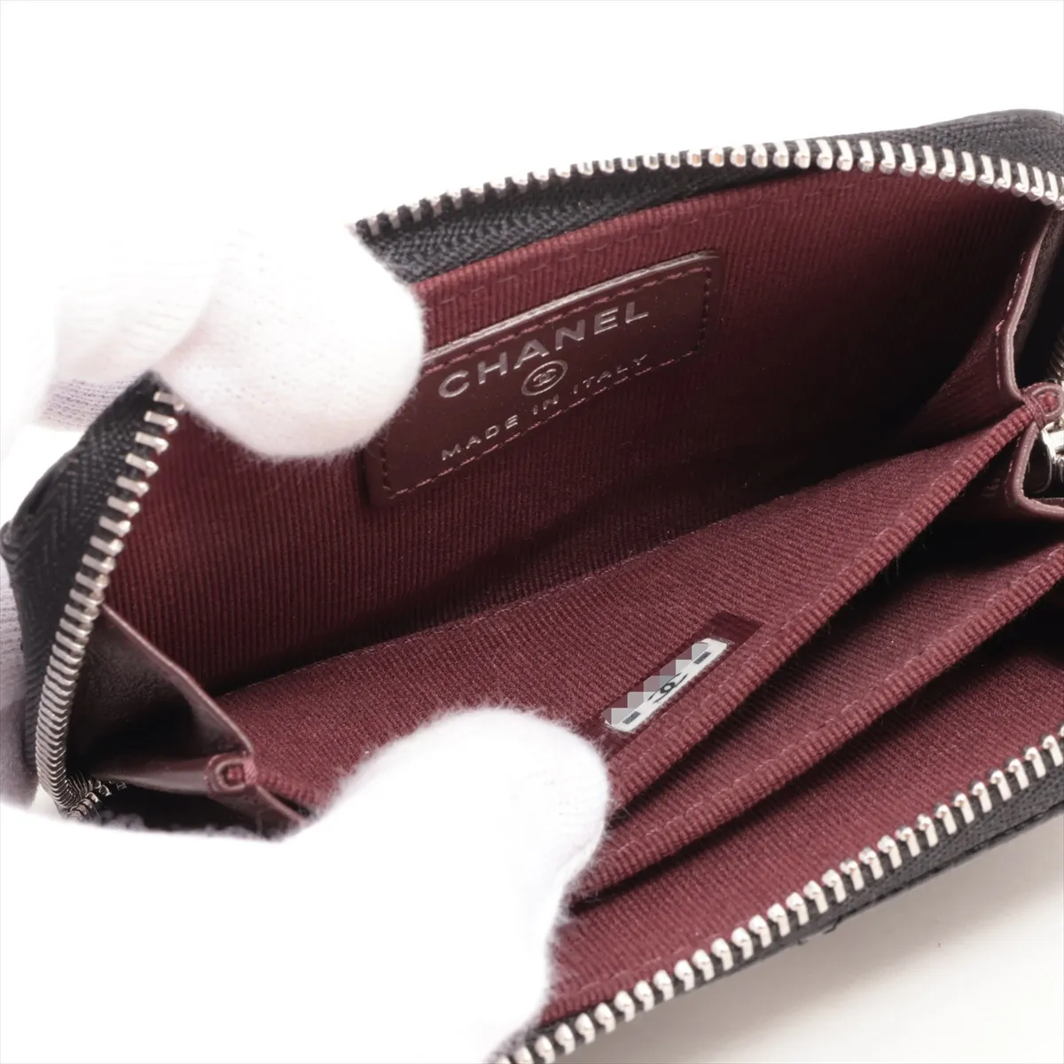 Matelassé Caviar Skin Coin Case, Black with Silver Hardware, XEOP3383 — view 4