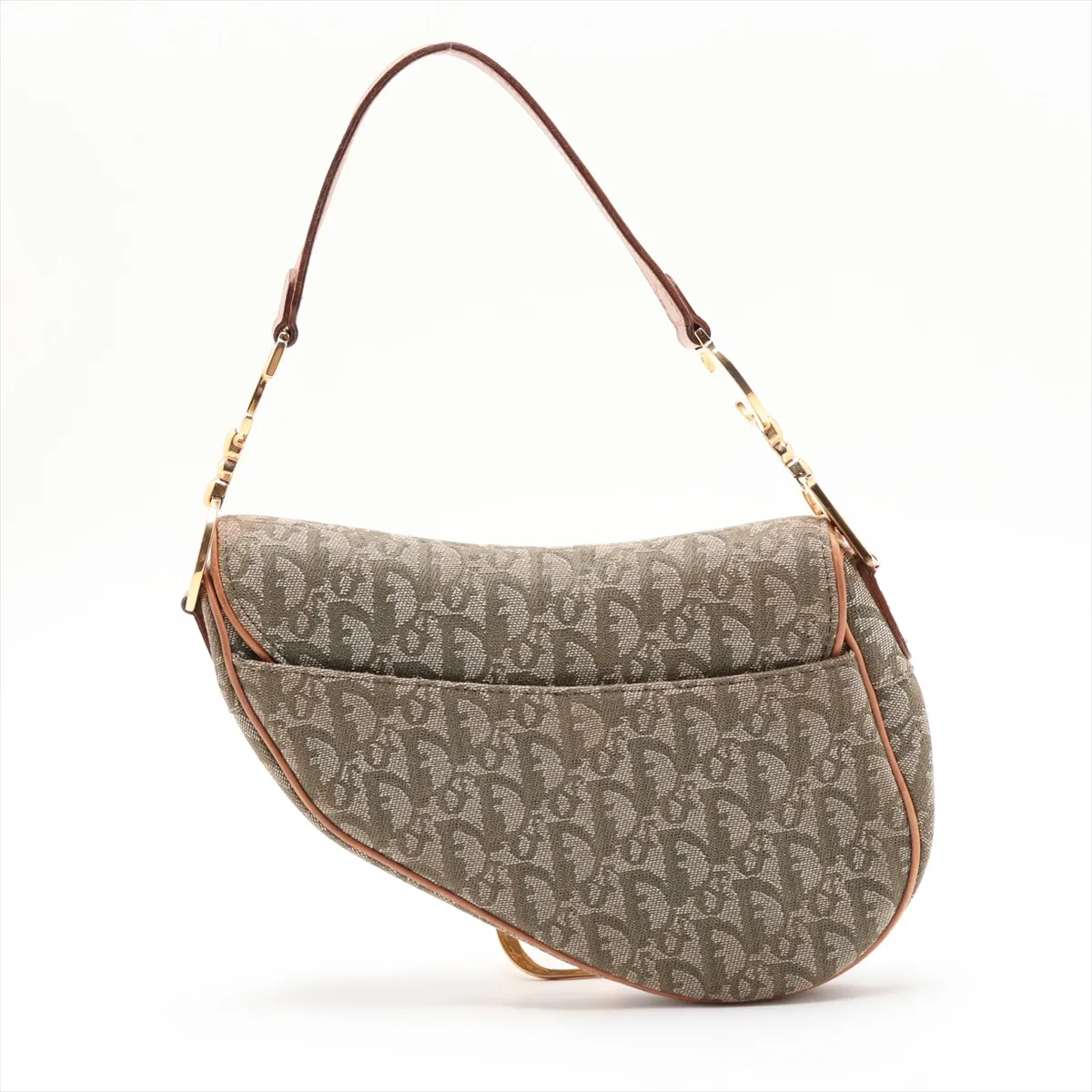Trotter Saddle Canvas x Leather Shoulder Bag, Green x Brown — view 2