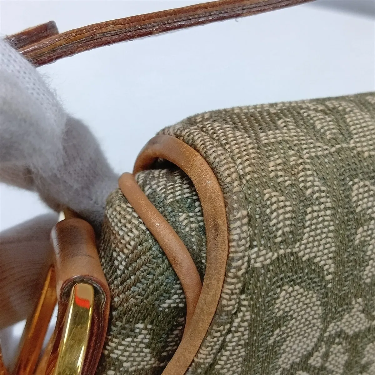 Trotter Saddle Canvas x Leather Shoulder Bag, Green x Brown — view 11