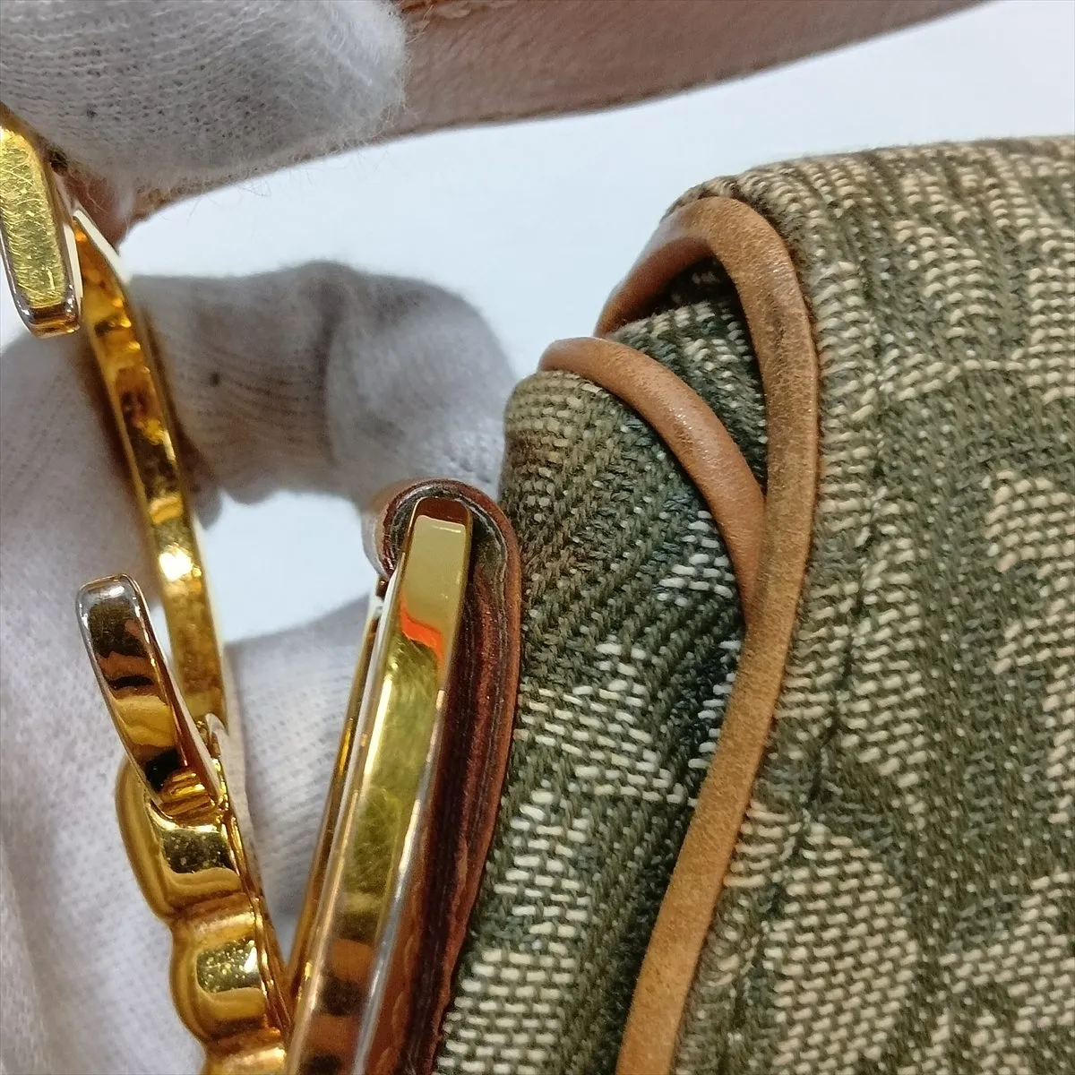 Trotter Saddle Canvas x Leather Shoulder Bag, Green x Brown — view 12