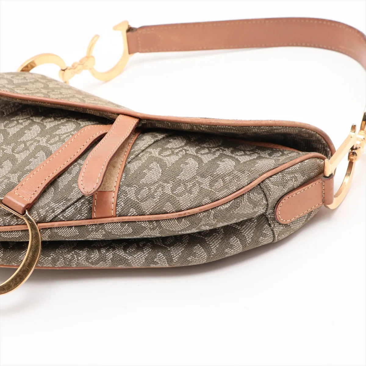 Trotter Saddle Canvas x Leather Shoulder Bag, Green x Brown — view 3