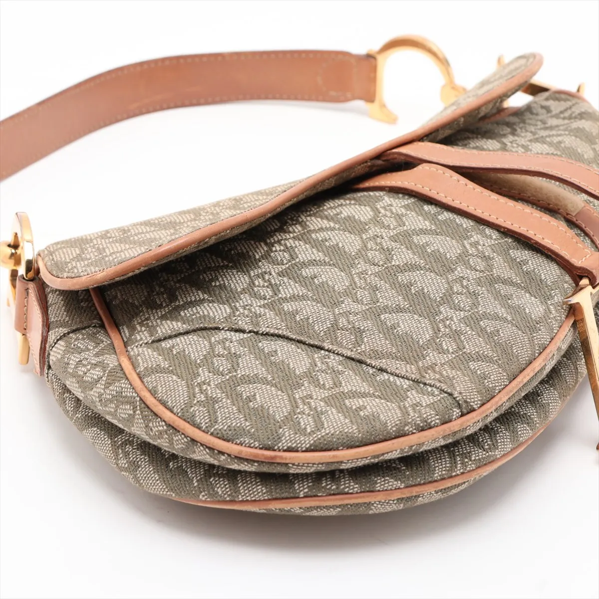 Trotter Saddle Canvas x Leather Shoulder Bag, Green x Brown — view 4