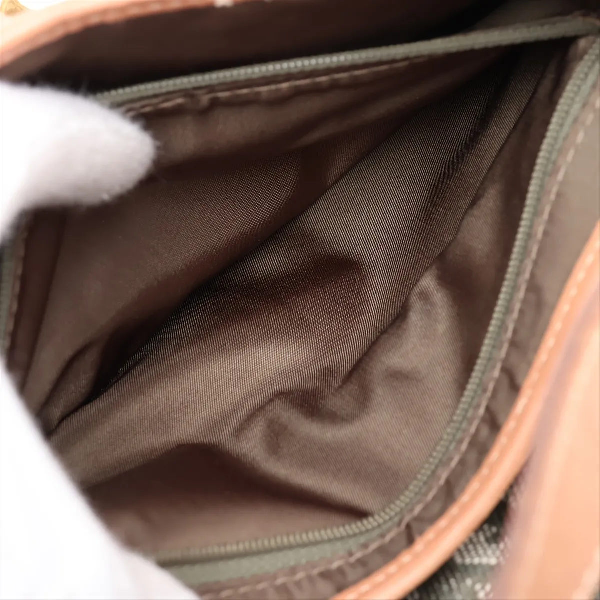 Trotter Saddle Canvas x Leather Shoulder Bag, Green x Brown — view 8