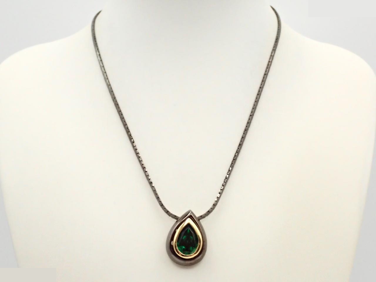 Colored stone, green, necklace, chain approximately 40cm — view 3