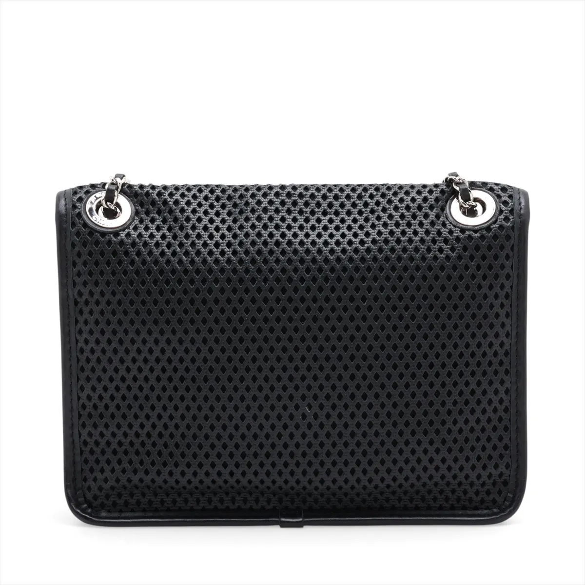 French Riviera Perforated Leather Single Flap Single Chain Bag, Black with Silver Hardware, Item No. 17499364 (Serial No. 17) — view 2
