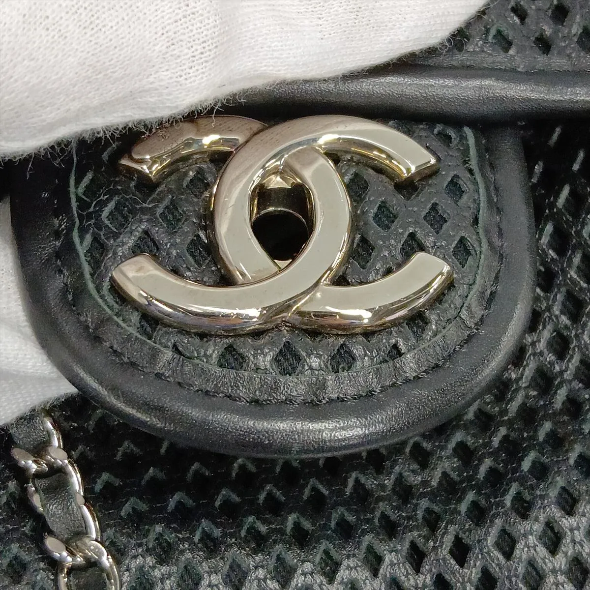 French Riviera Perforated Leather Single Flap Single Chain Bag, Black with Silver Hardware, Item No. 17499364 (Serial No. 17) — view 13