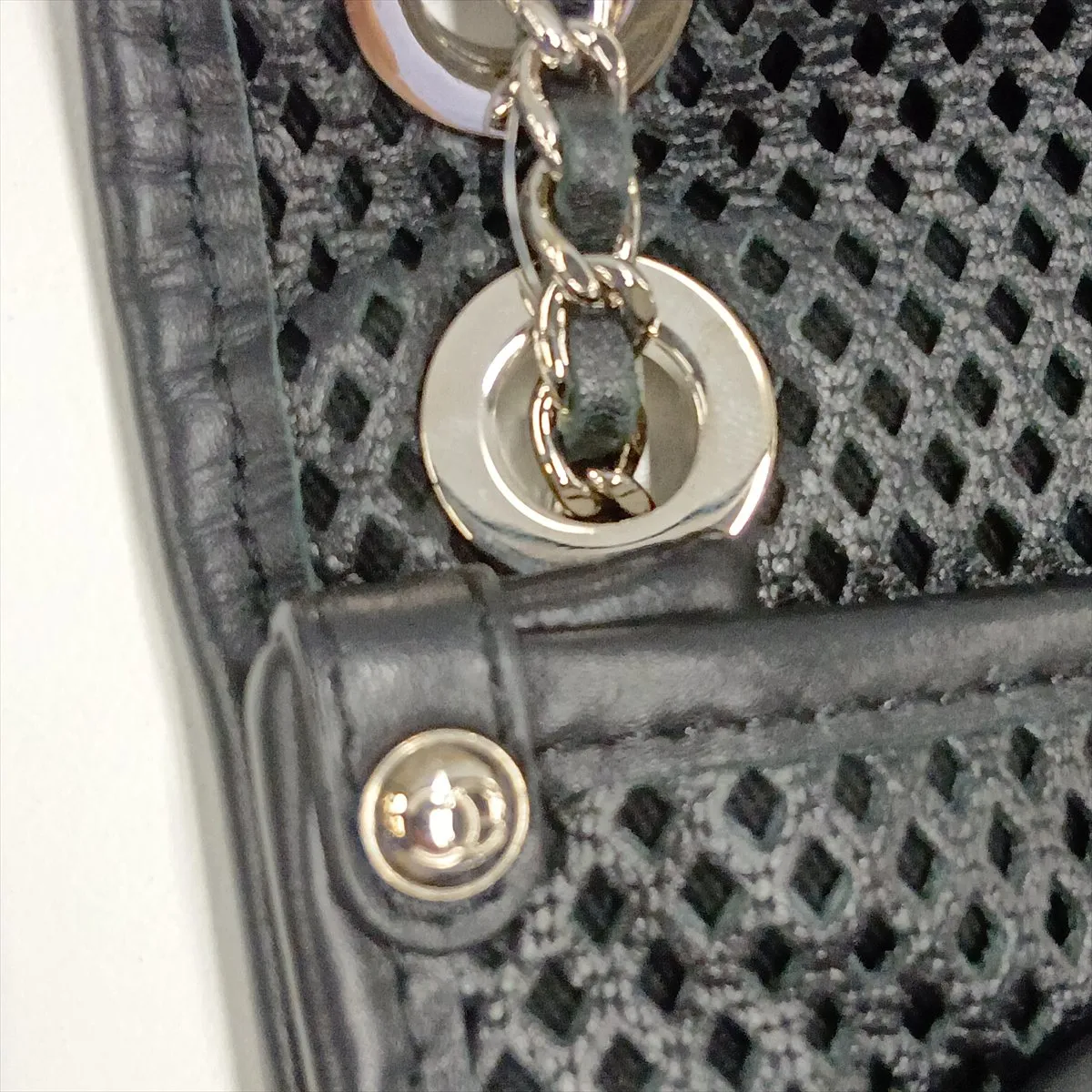 French Riviera Perforated Leather Single Flap Single Chain Bag, Black with Silver Hardware, Item No. 17499364 (Serial No. 17) — view 14